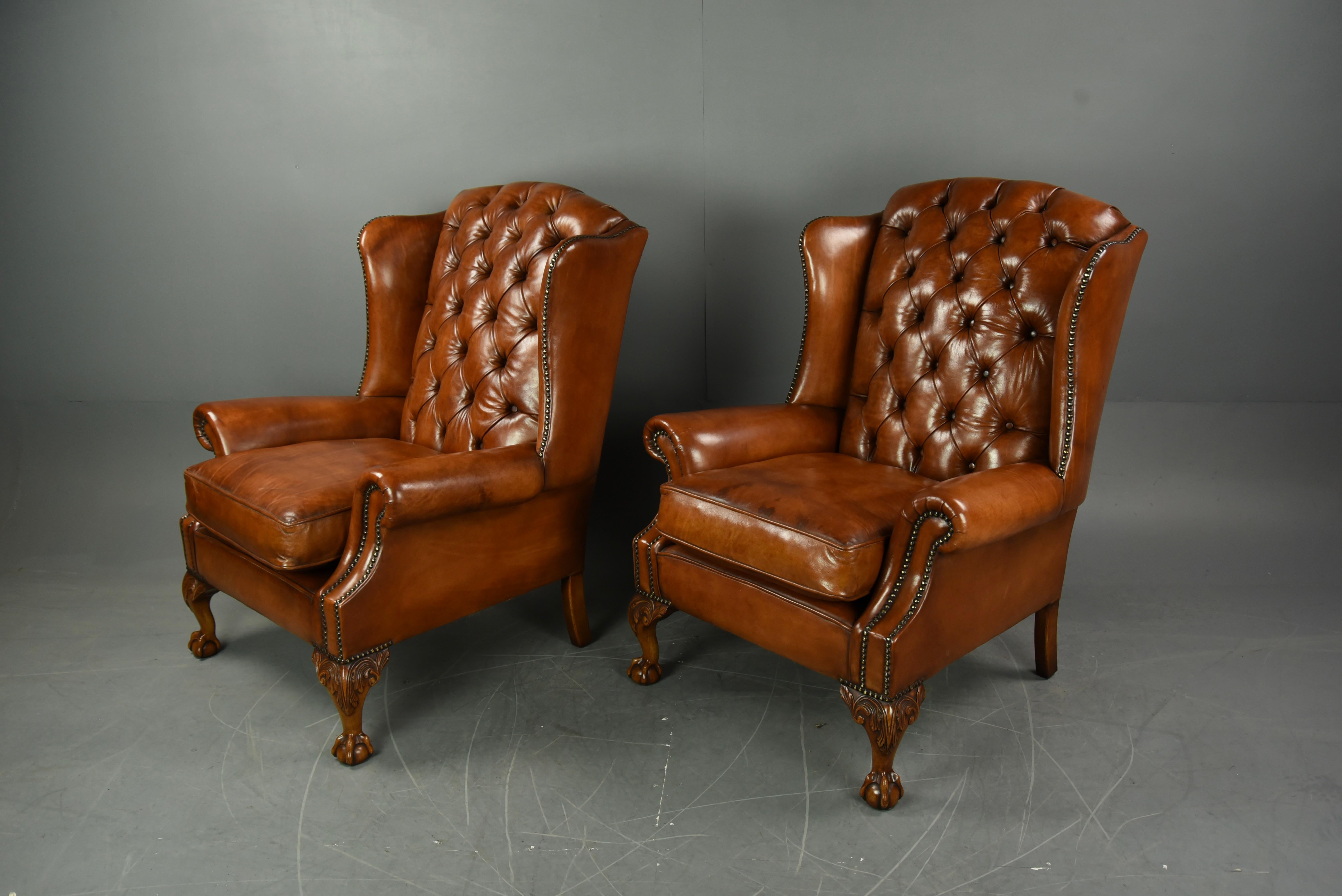English Antique Pair of Georgian Style Wing Back Chairs