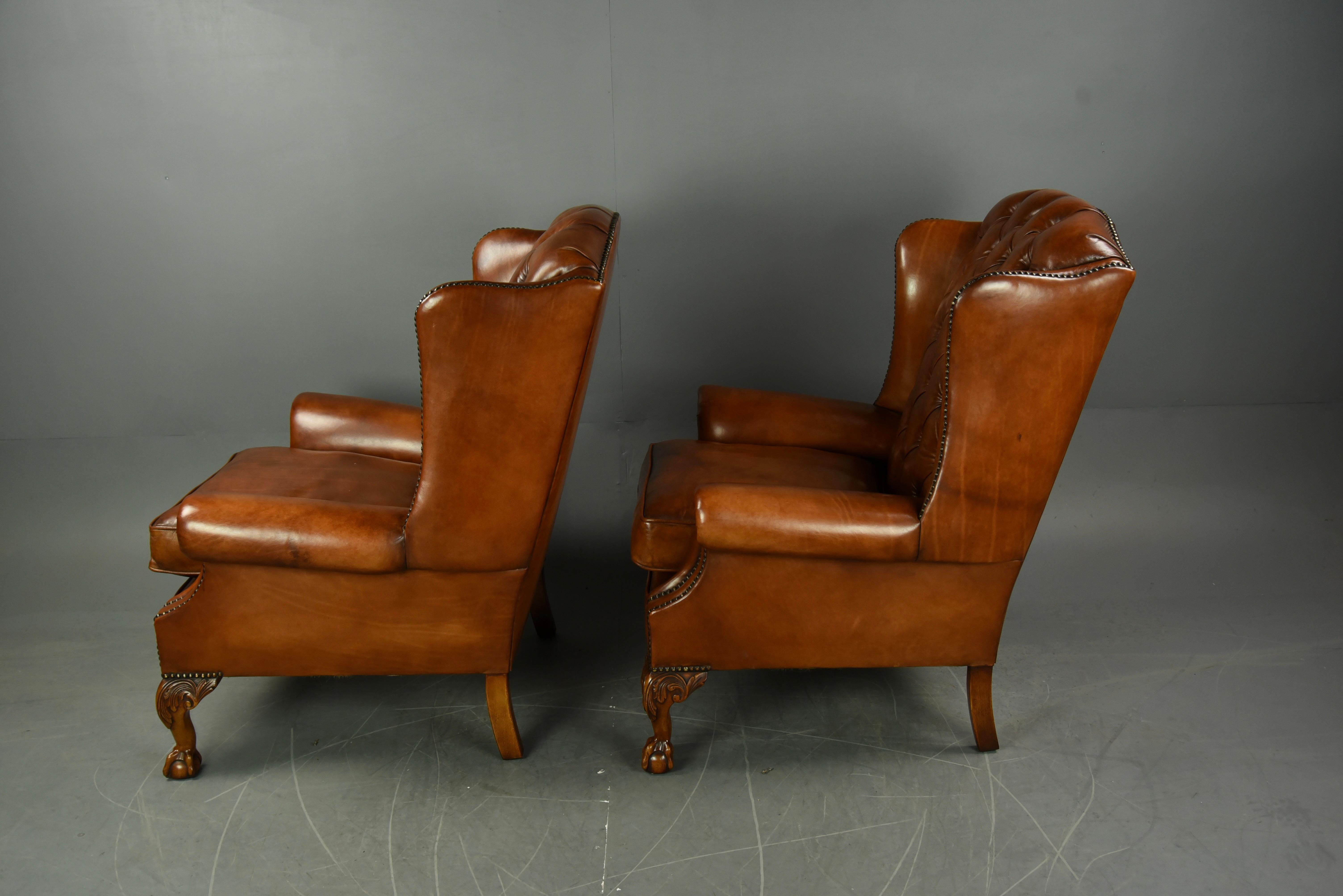 Antique Pair of Georgian Style Wing Back Chairs In Good Condition In Chelmsford, GB