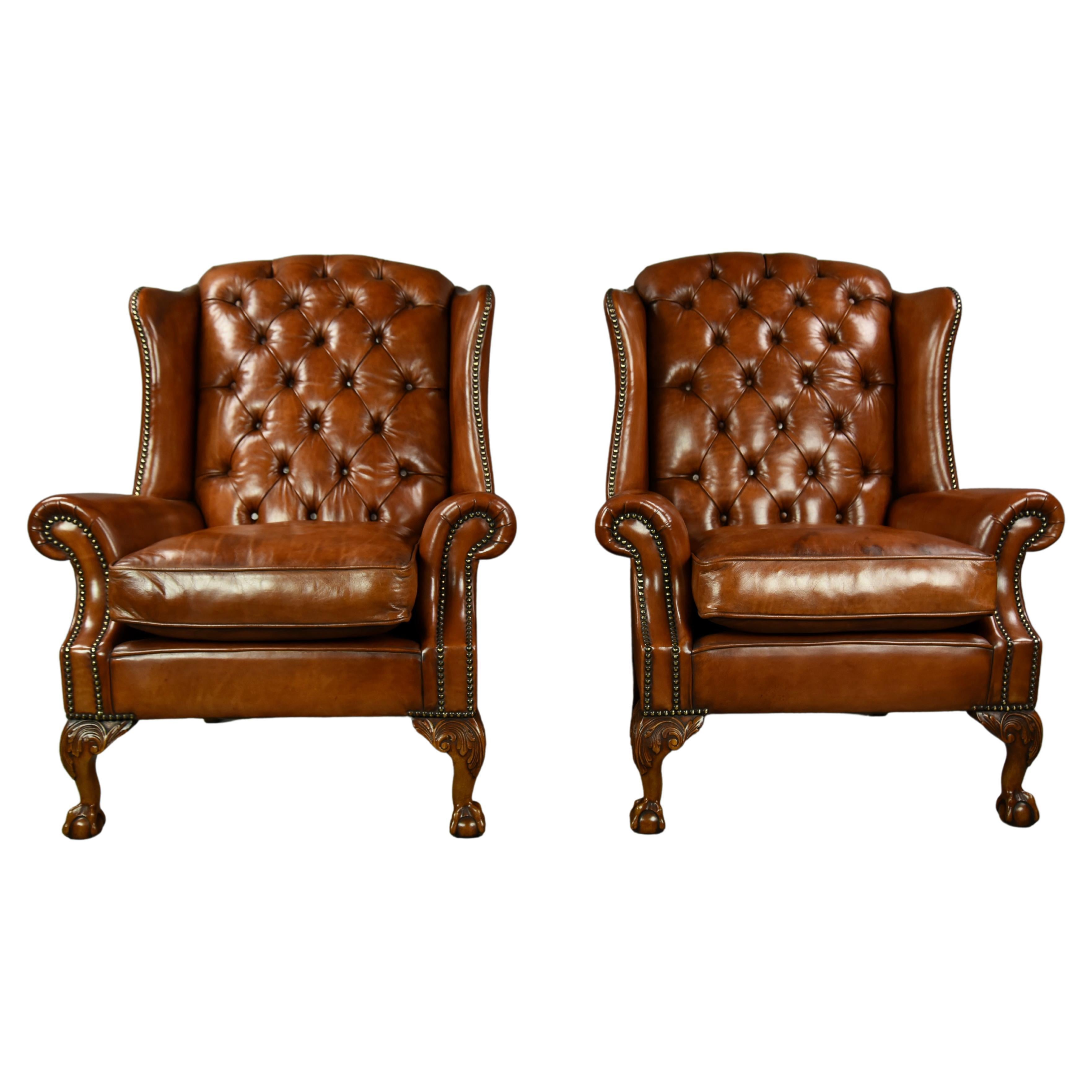 Antique Pair of Georgian Style Wing Back Chairs