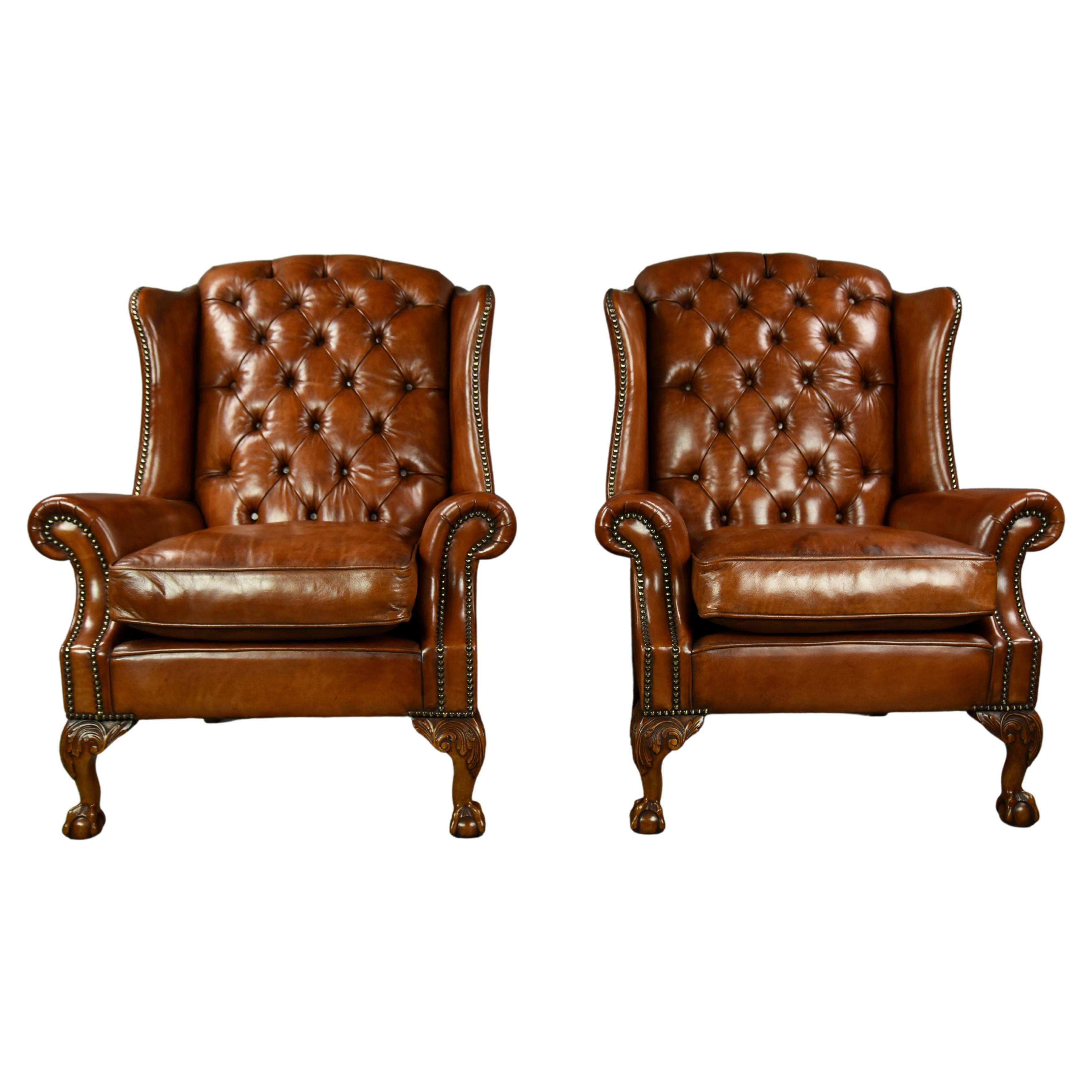 Style Buttoned Leather Wing Chair at 1stDibs