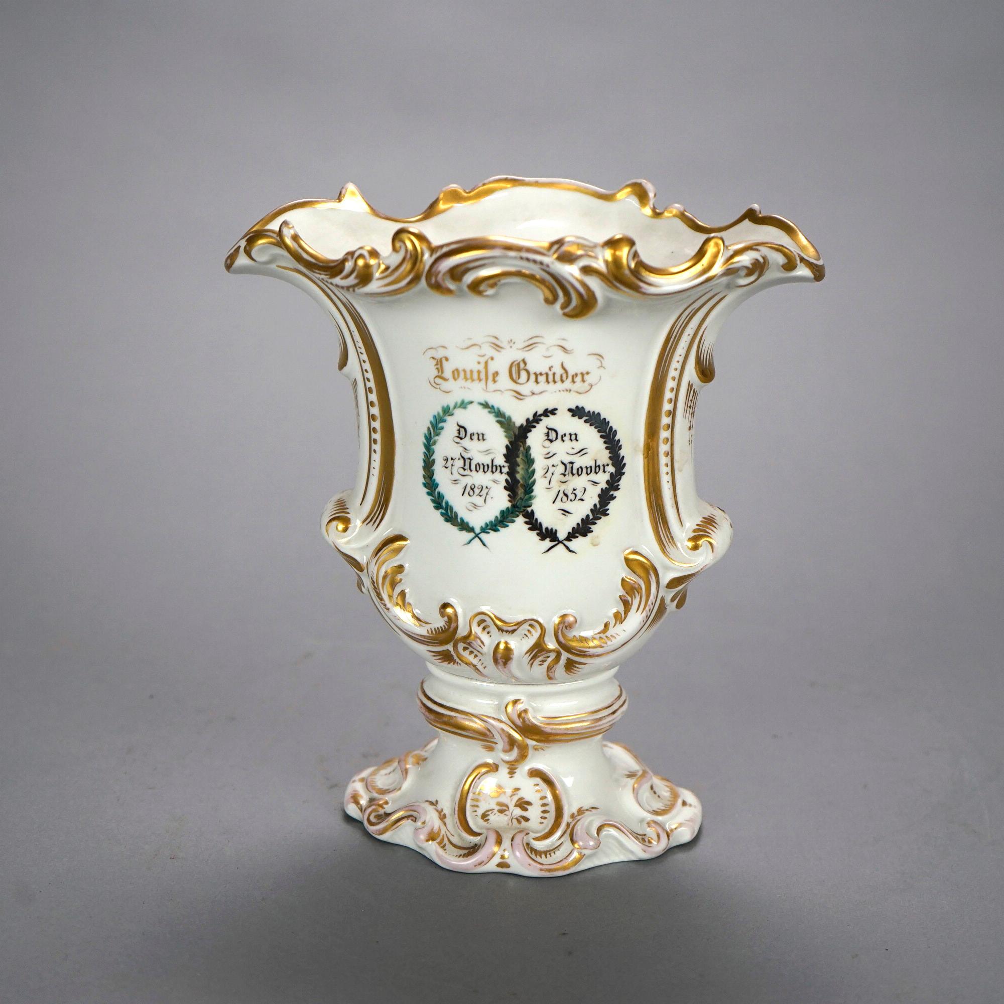 Antique Pair of German Porcelain Hand Painted & Gilt Scenic Vases 19th C For Sale 4