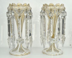 ANTIQUE PAIR OF GILDED BOHEMIAN OVERLAY CRYSTAL GLASS LUSTRES, 19th CENTURY