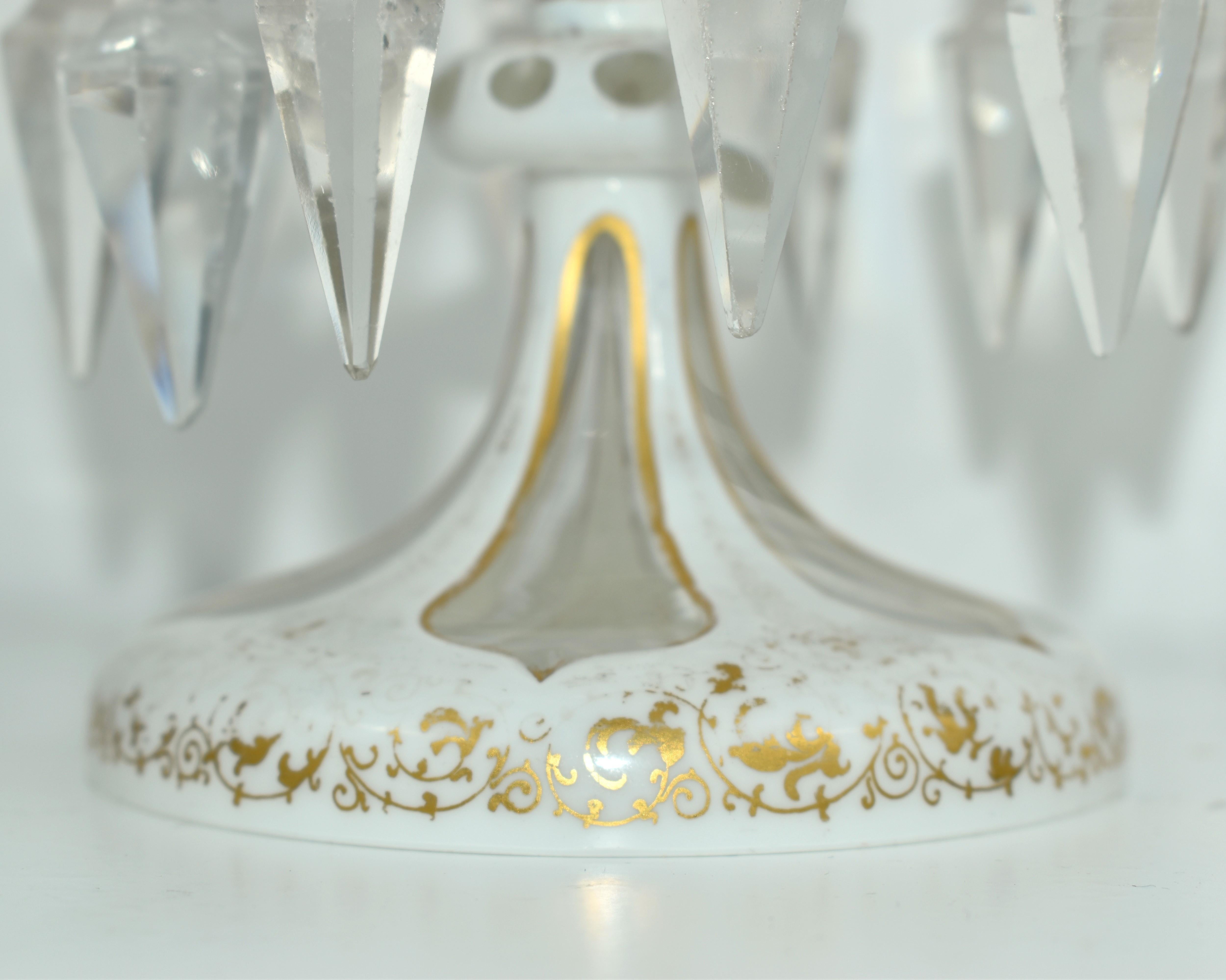 ANTIQUE PAIR OF GILDED BOHEMIAN OVERLAY CRYSTAL GLASS LUSTRES LUSTRES, 19. Jahrhundert im Angebot 1