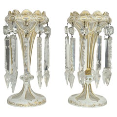 ANTIQUE PAIR OF GILDED BOHEMIAN OVERLAY CRYSTAL GLASS LUSTRES LUSTRES, 19. Jahrhundert