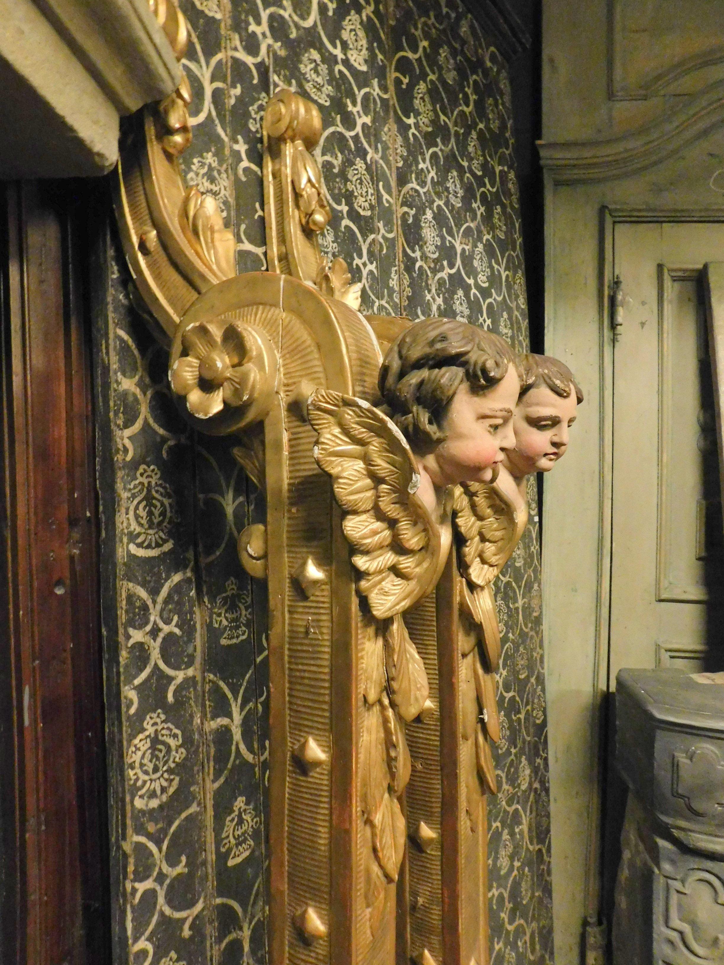 Antique Pair of Gilded Uprights / Columns with Cherubs, 18th Century, Italy 1