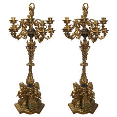 Antique Pair of Gilt Bronze 10-Arm Candelabra