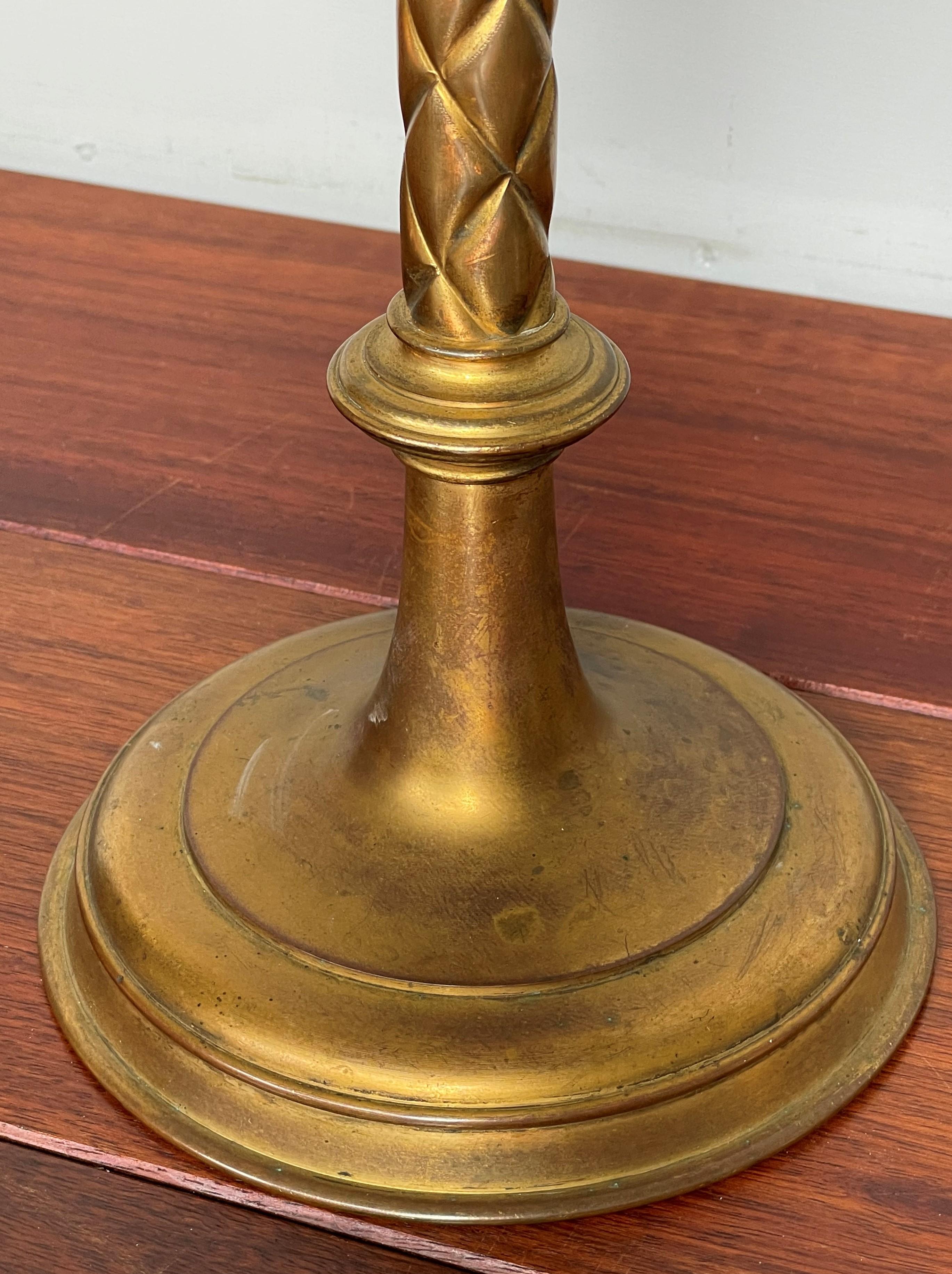 Antique Pair of Gilt Bronze & Brass & Enamel Gothic Revival Church Candlesticks For Sale 3