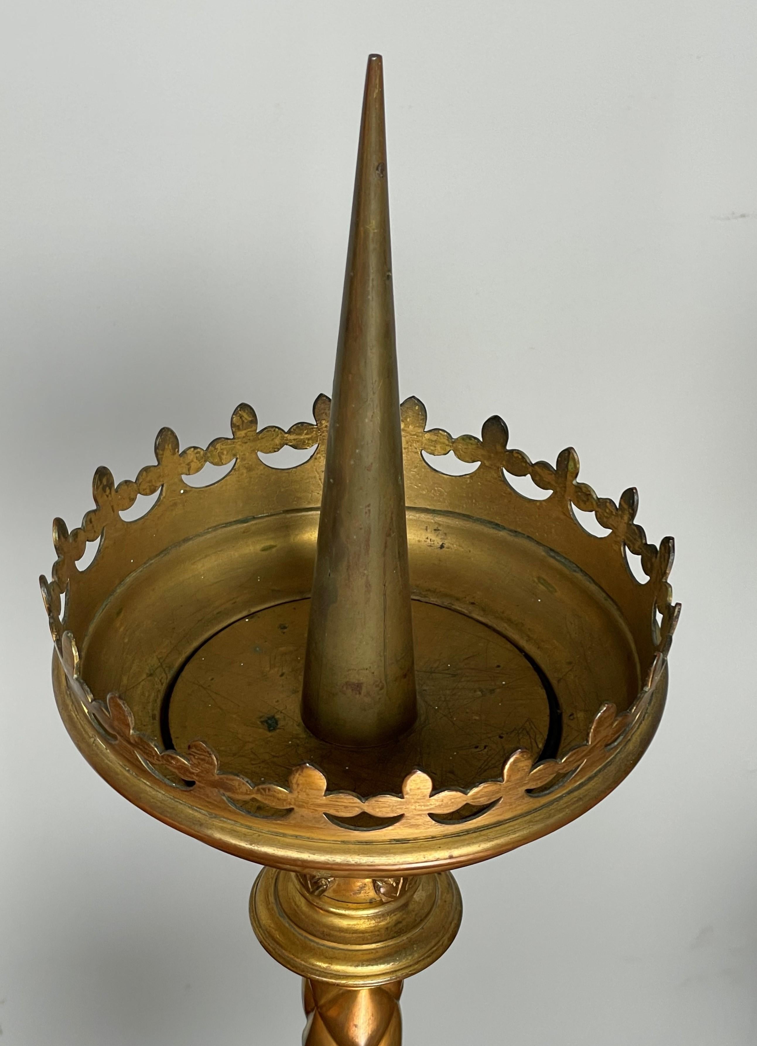 Antique Pair of Gilt Bronze & Brass & Enamel Gothic Revival Church Candlesticks For Sale 7