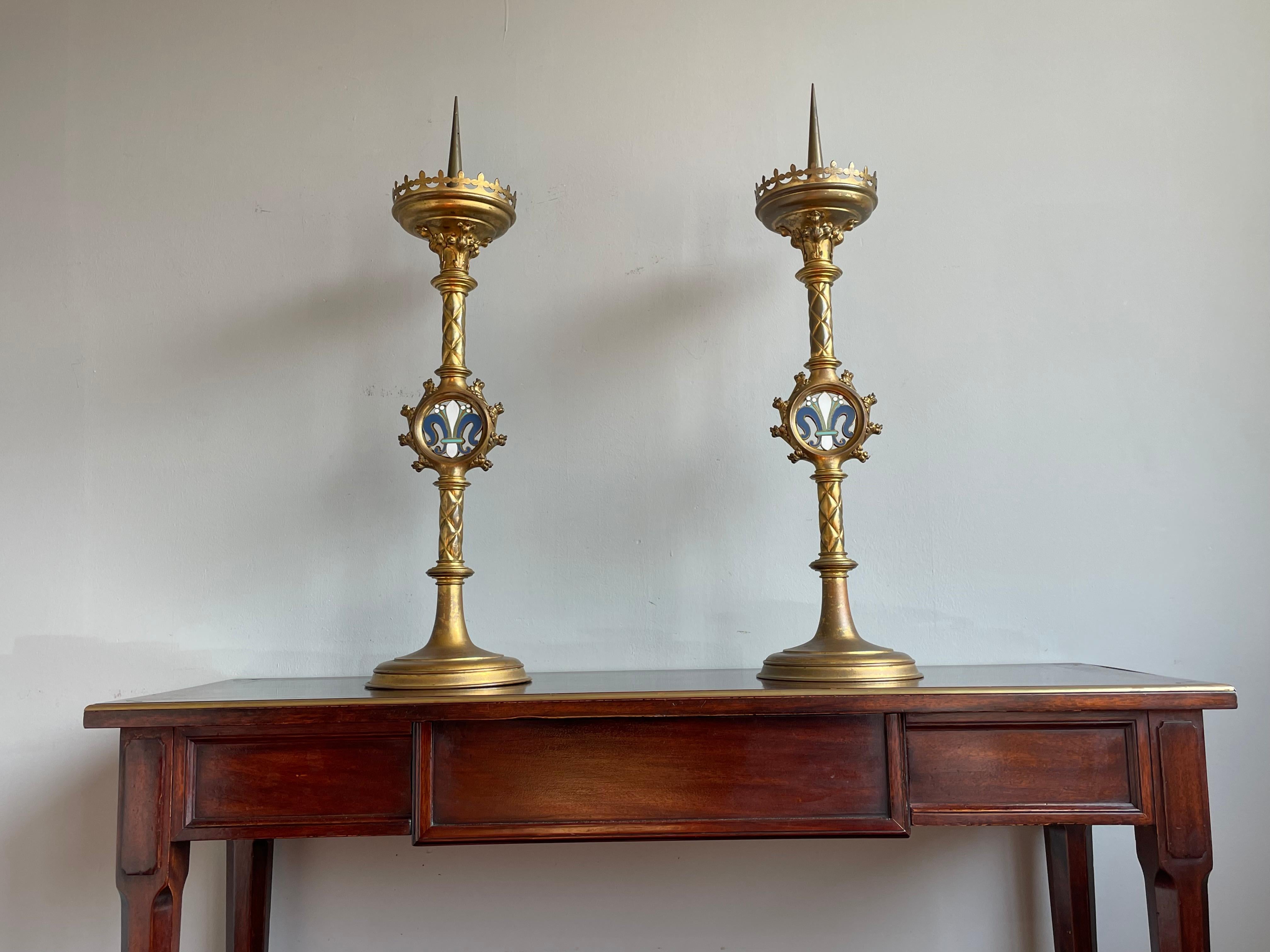 Stunning pair of late 19th or early 20th century, Gothic church candle holders.

If you are looking for a stylish and good size pair of church candleholders to create a special atmosphere then this handcrafted and gilt pair could be perfect for you.