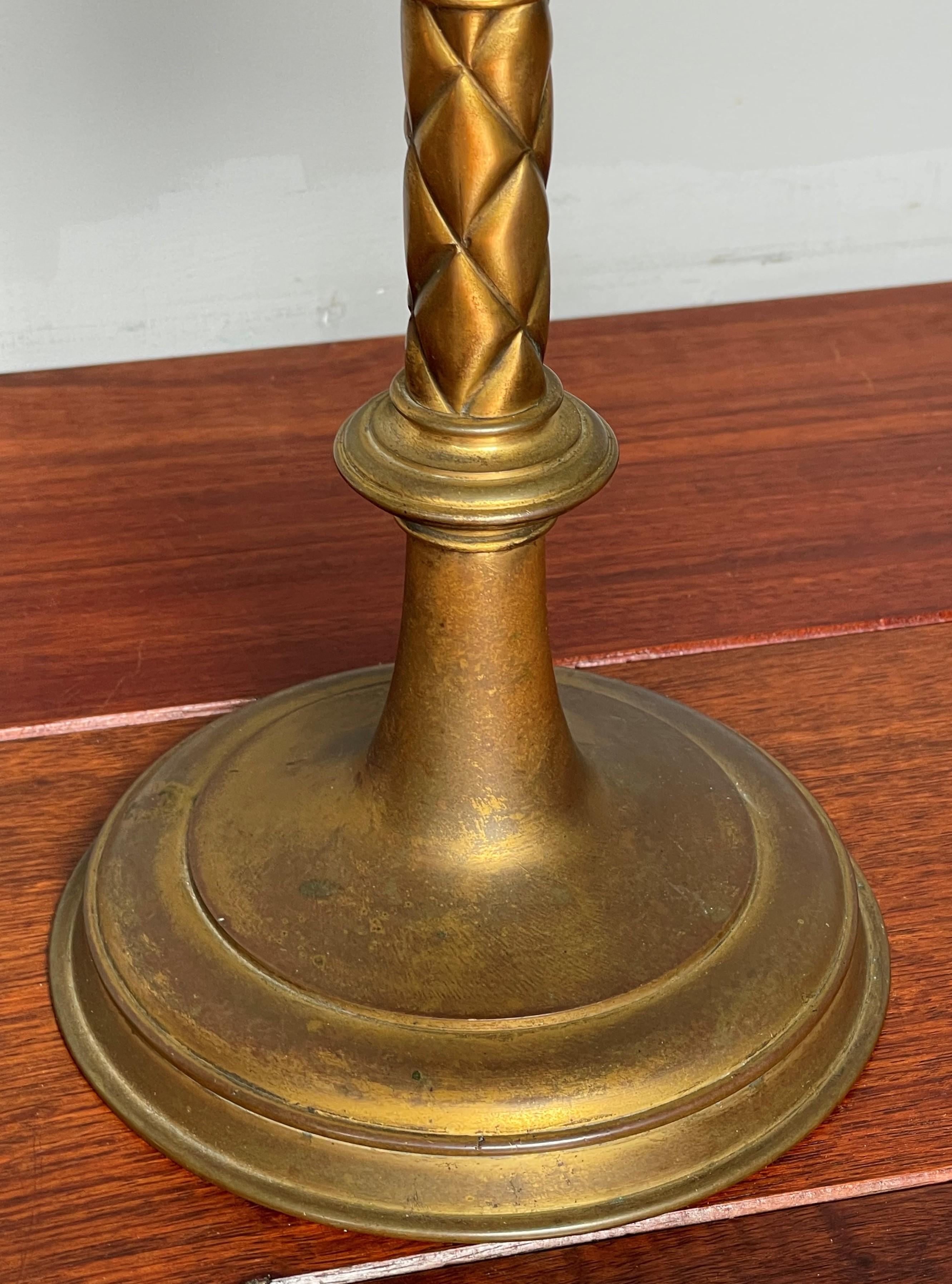 Antique Pair of Gilt Bronze & Brass & Enamel Gothic Revival Church Candlesticks For Sale 2