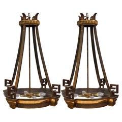 Antica coppia di lampadari in bronzo dorato