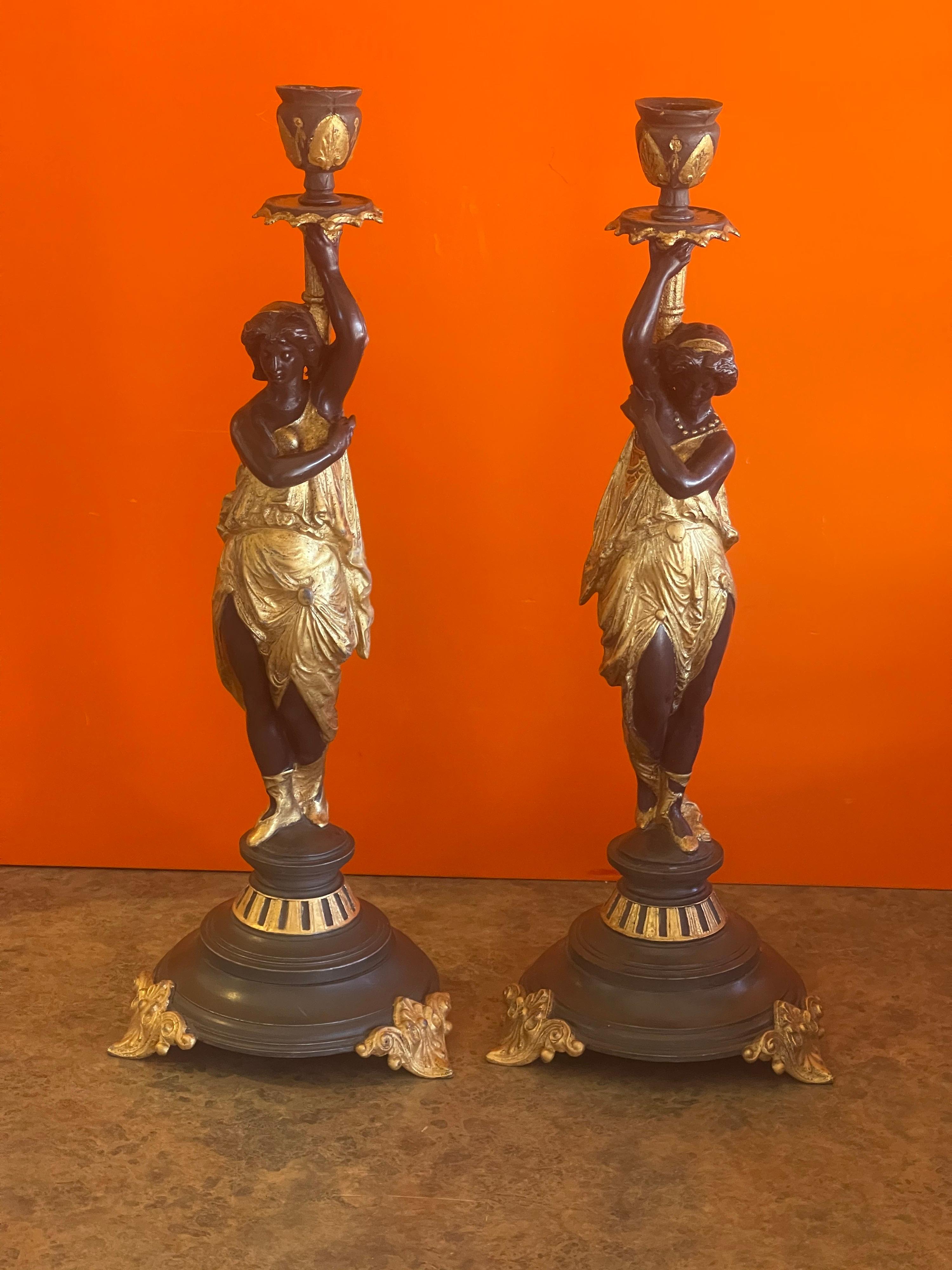 Antique Pair of Gilt Bronze Figurative Candlesticks 6