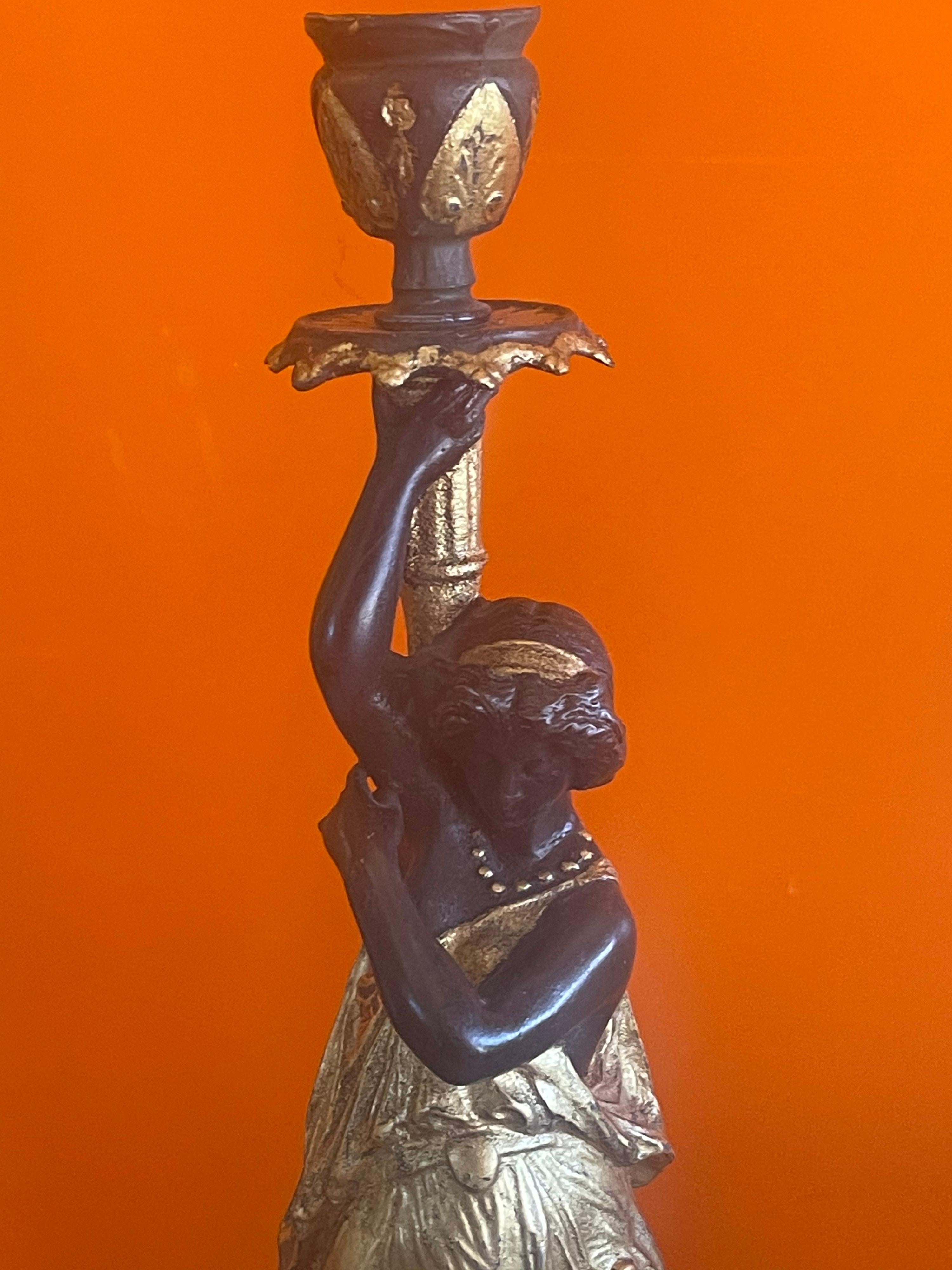 Antique Pair of Gilt Bronze Figurative Candlesticks In Good Condition In San Diego, CA