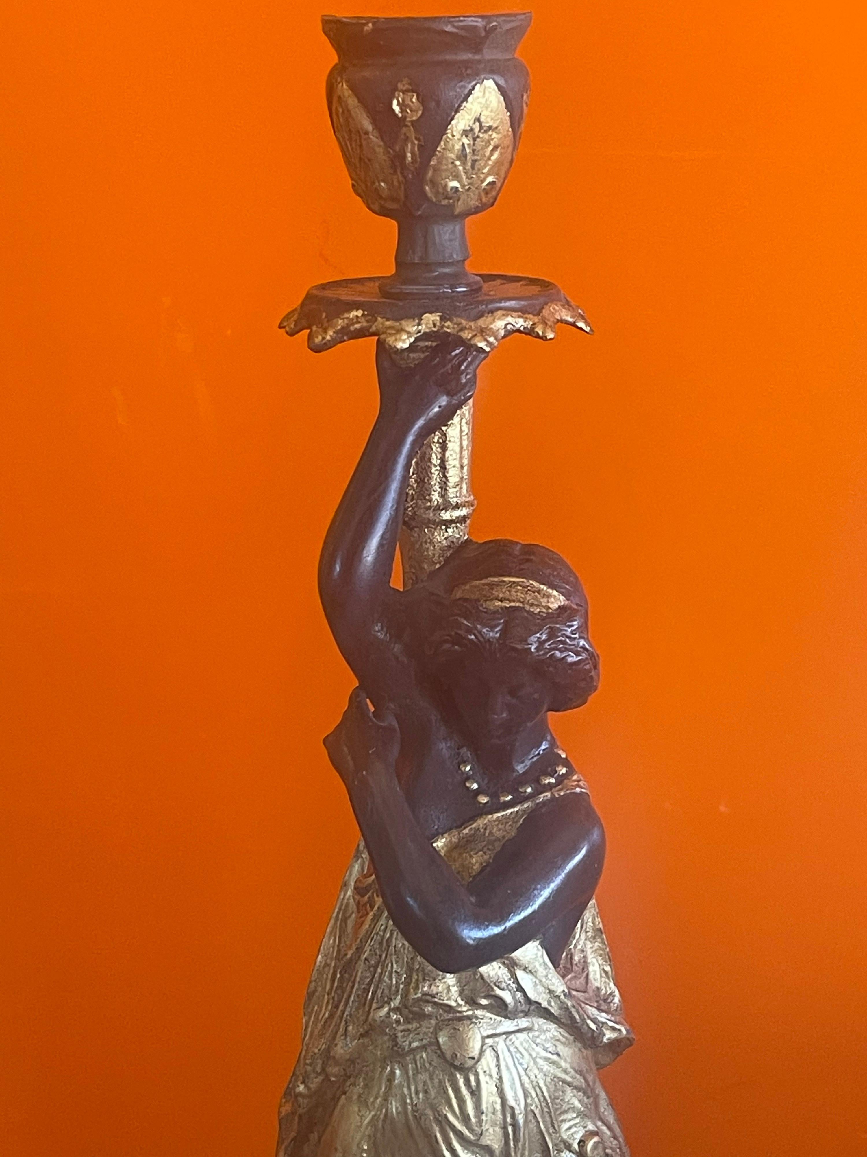 20th Century Antique Pair of Gilt Bronze Figurative Candlesticks