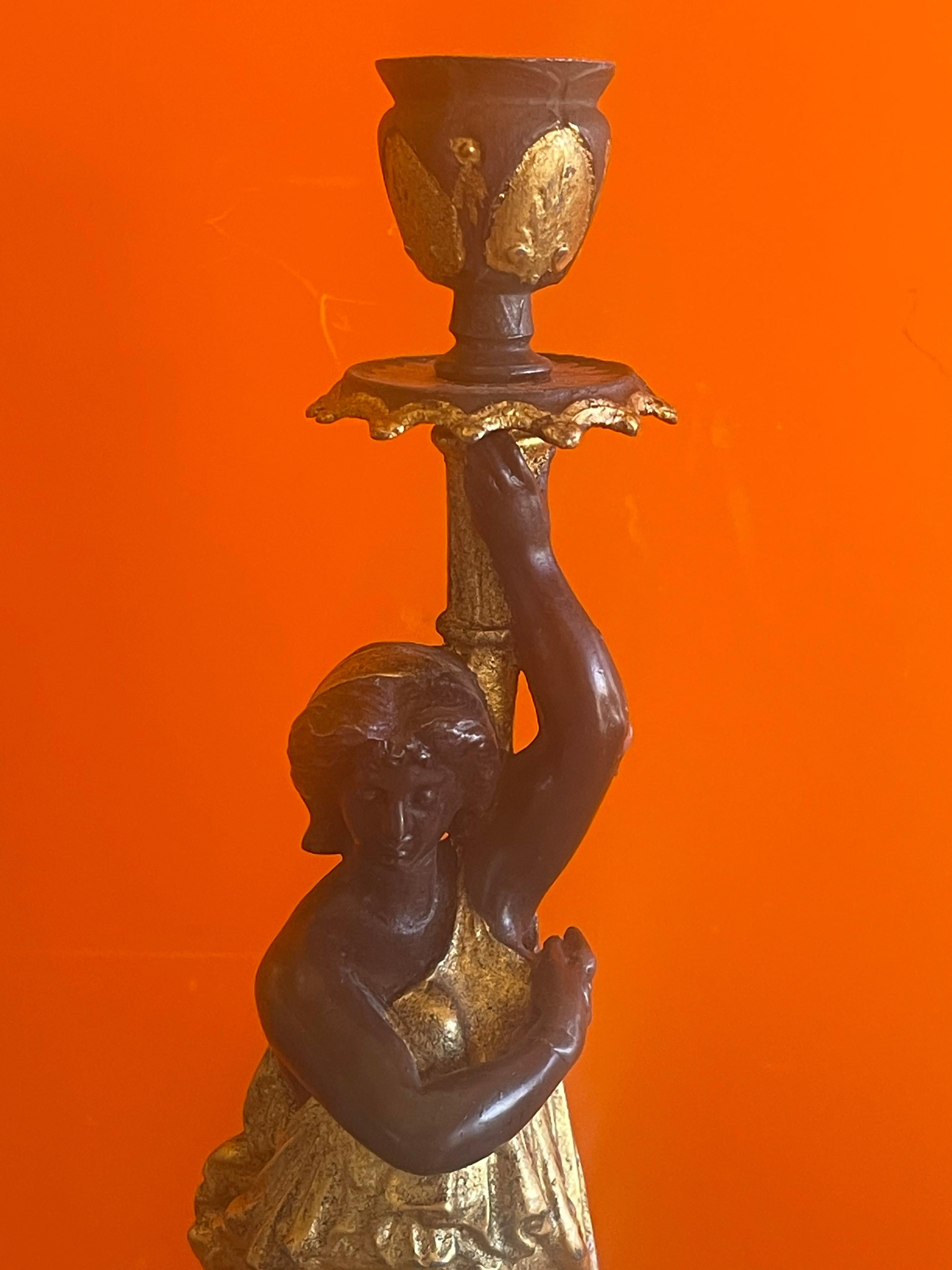 Antique Pair of Gilt Bronze Figurative Candlesticks 1