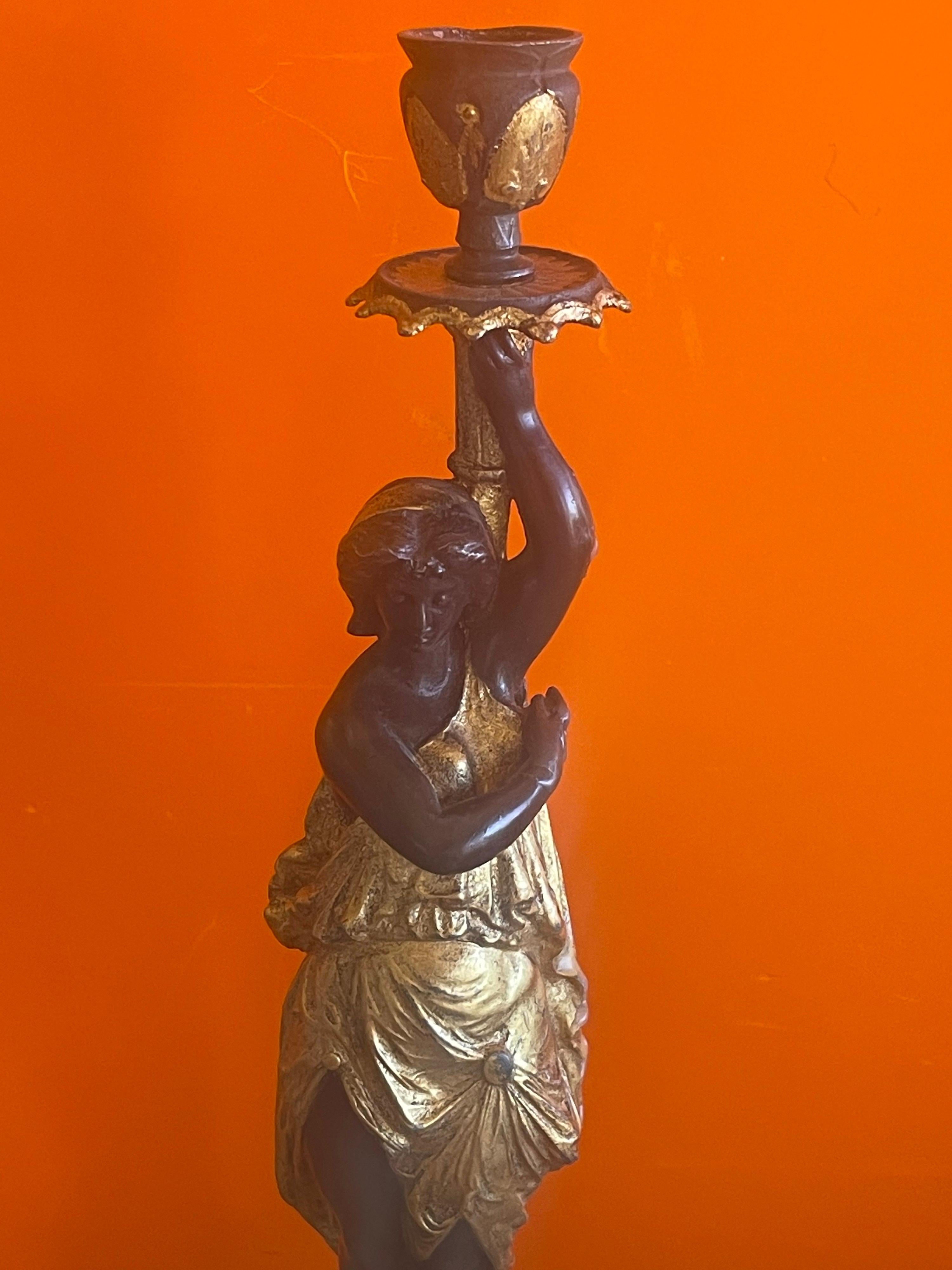 Antique Pair of Gilt Bronze Figurative Candlesticks 3