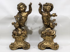 Antique Pair of Gilt Carved Wood Putti Figures
