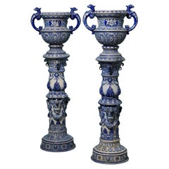 Antique Pair of Glazed Stoneware Jardinieres