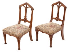 Antique Pair of Gothic Oak Side Hall Bedroom Chairs