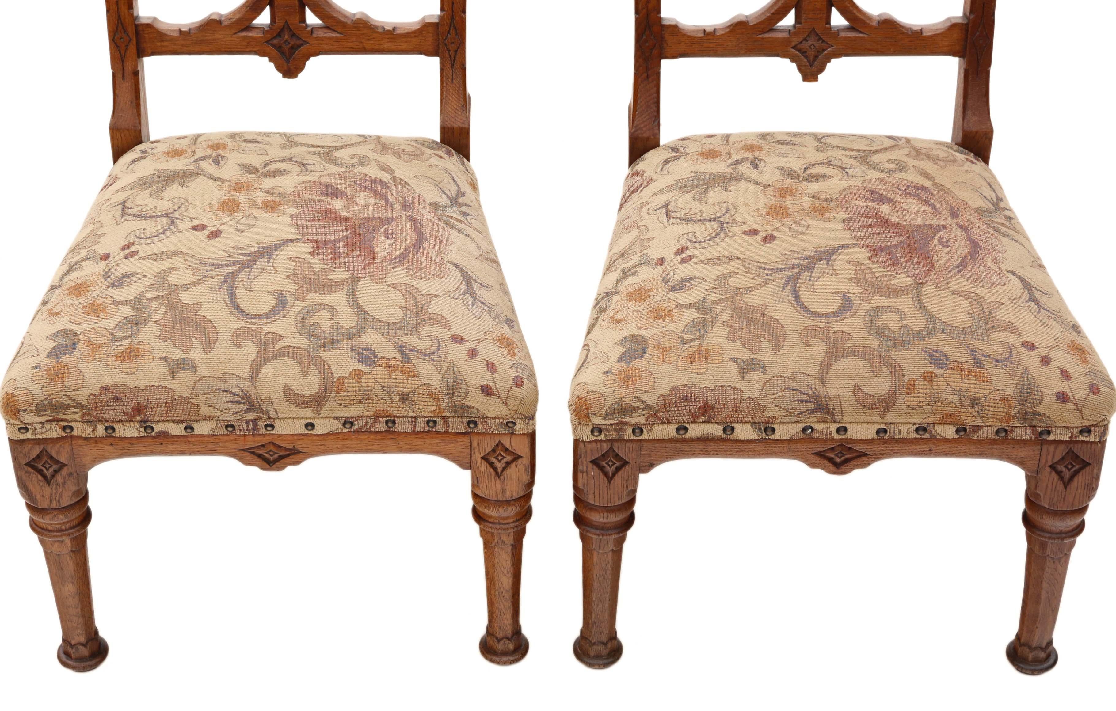 Antique Pair of Gothic Oak Side Hall Bedroom Chairs 2