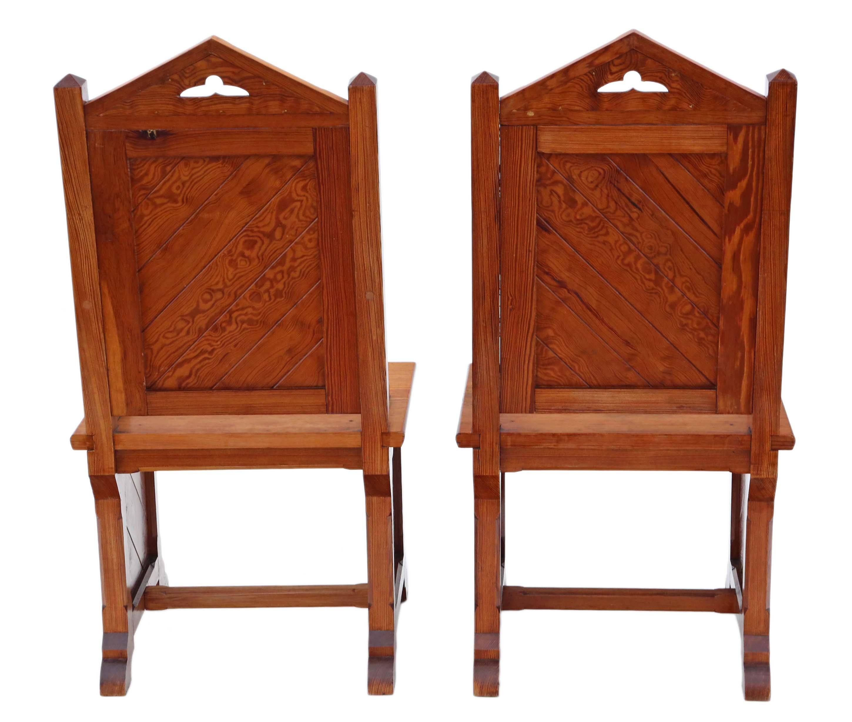 Antique Pair of Gothic Pitch Pine Throne Side Hall Bedroom Chairs For Sale 3