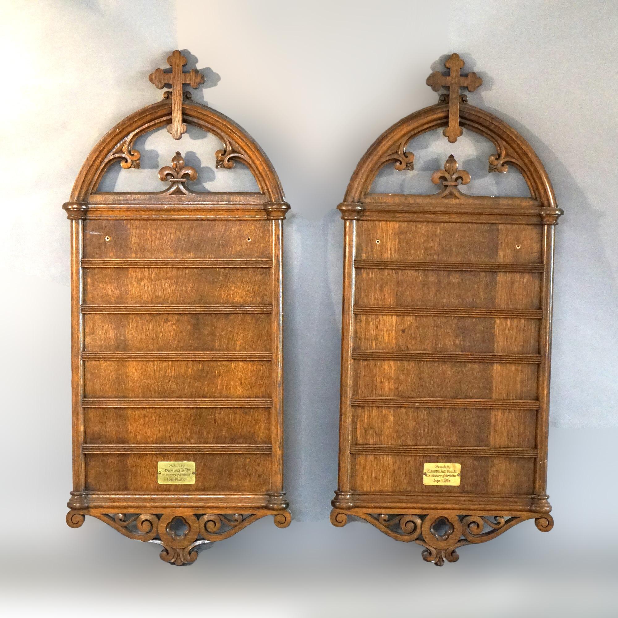 Antique Pair of Gothic Revival Carved Quarter Sawn Oak Hymnal Boards 19thC

Measures - 114