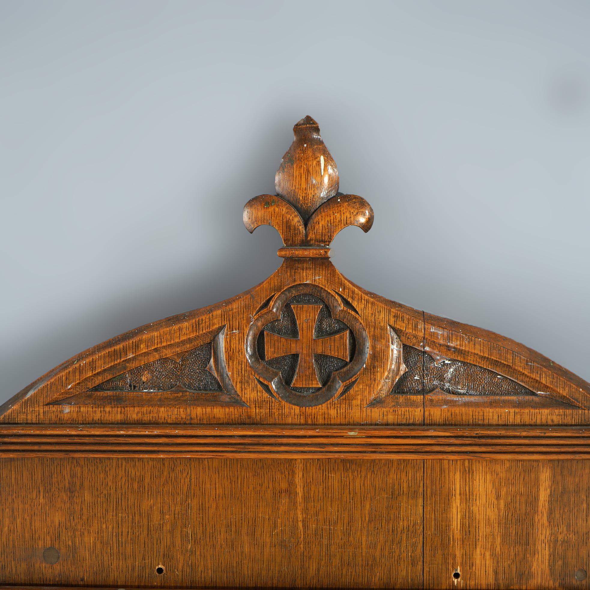 19th Century Antique Pair of Gothic Revival Carved Quarter Sawn Oak Hymnal Boards 19thC