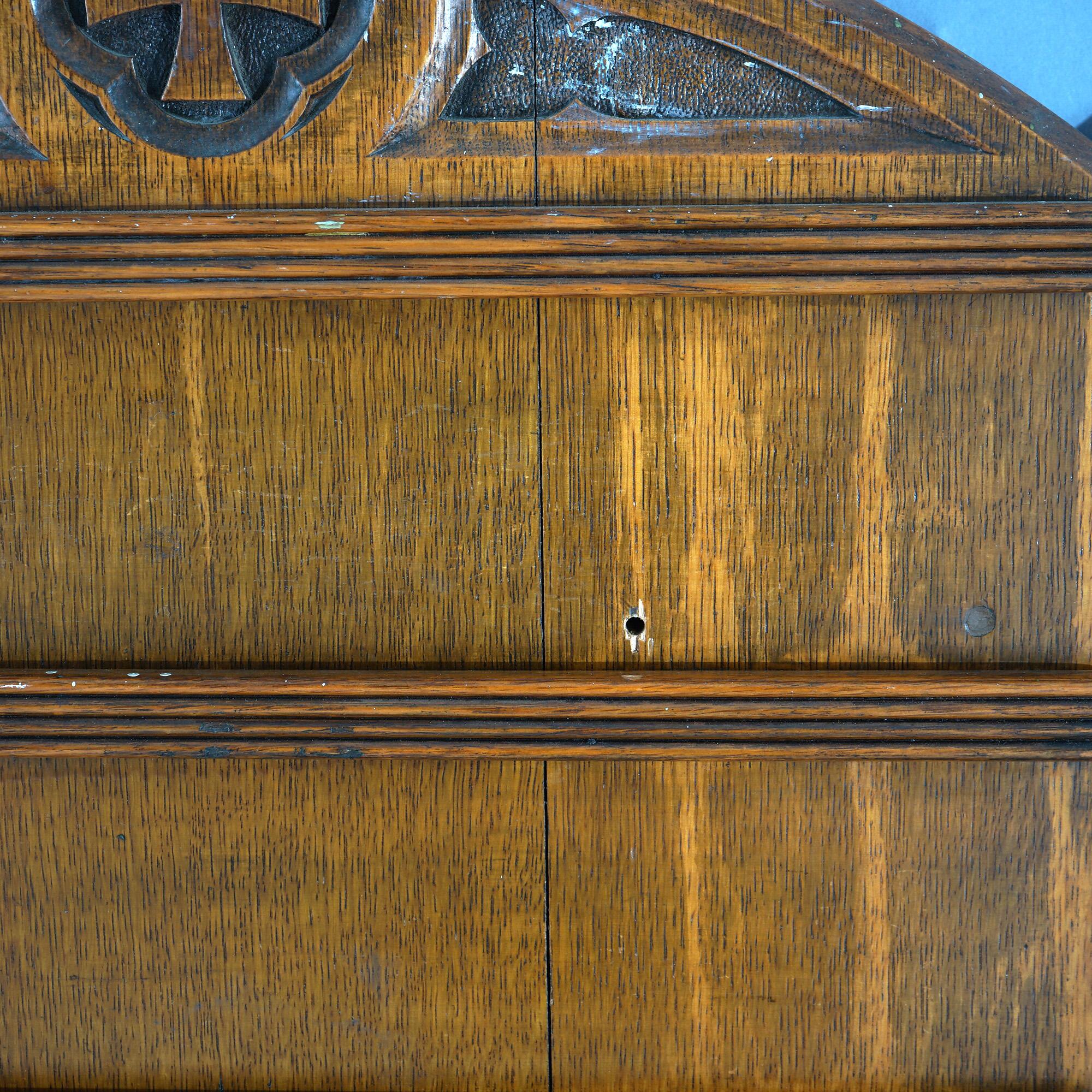 Antique Pair of Gothic Revival Carved Quarter Sawn Oak Hymnal Boards 19thC 2