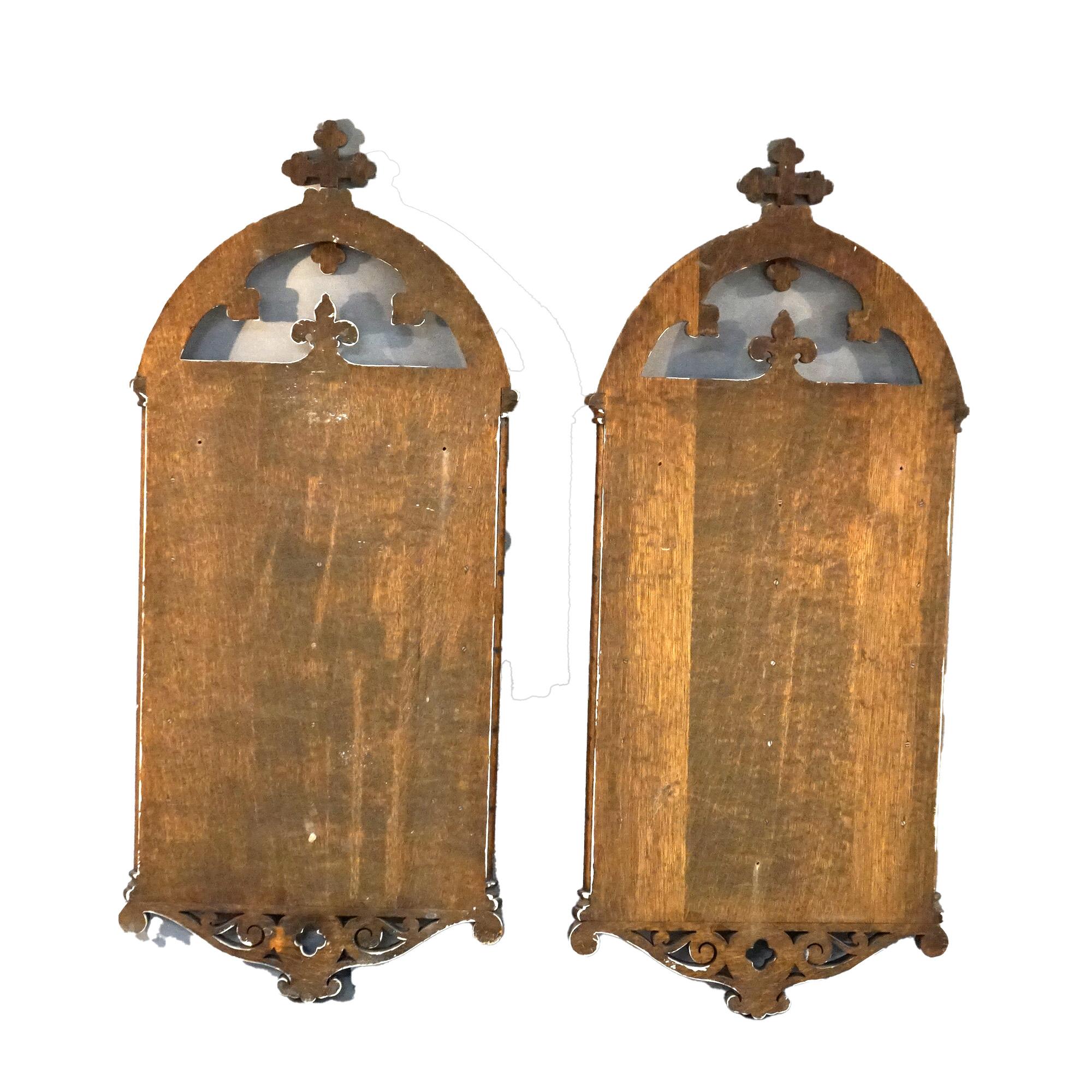 Antique Pair of Gothic Revival Carved Quarter Sawn Oak Hymnal Boards 19thC 3
