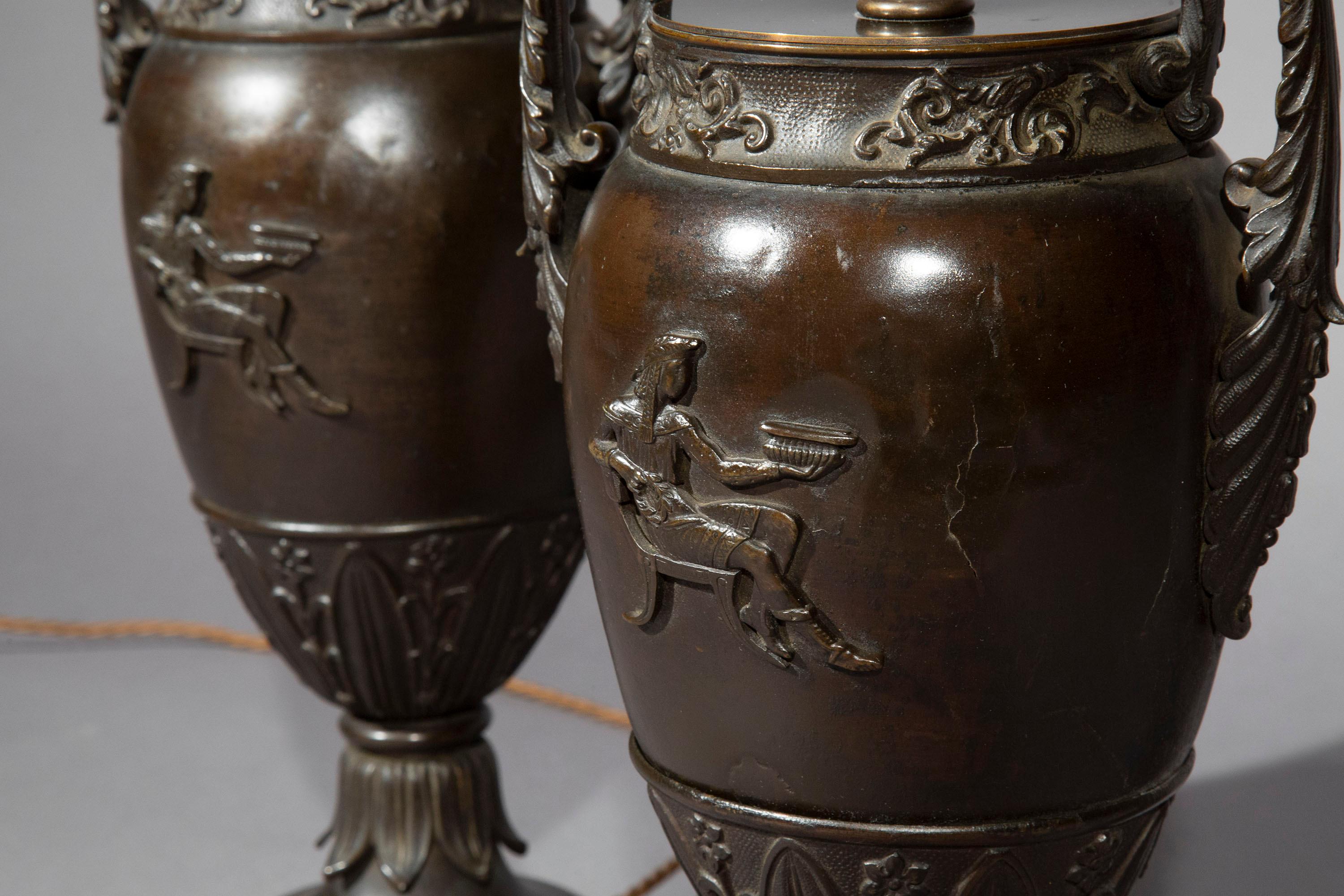 Antique Pair of Regency Grand Tour Bronze Urn Lamps 4