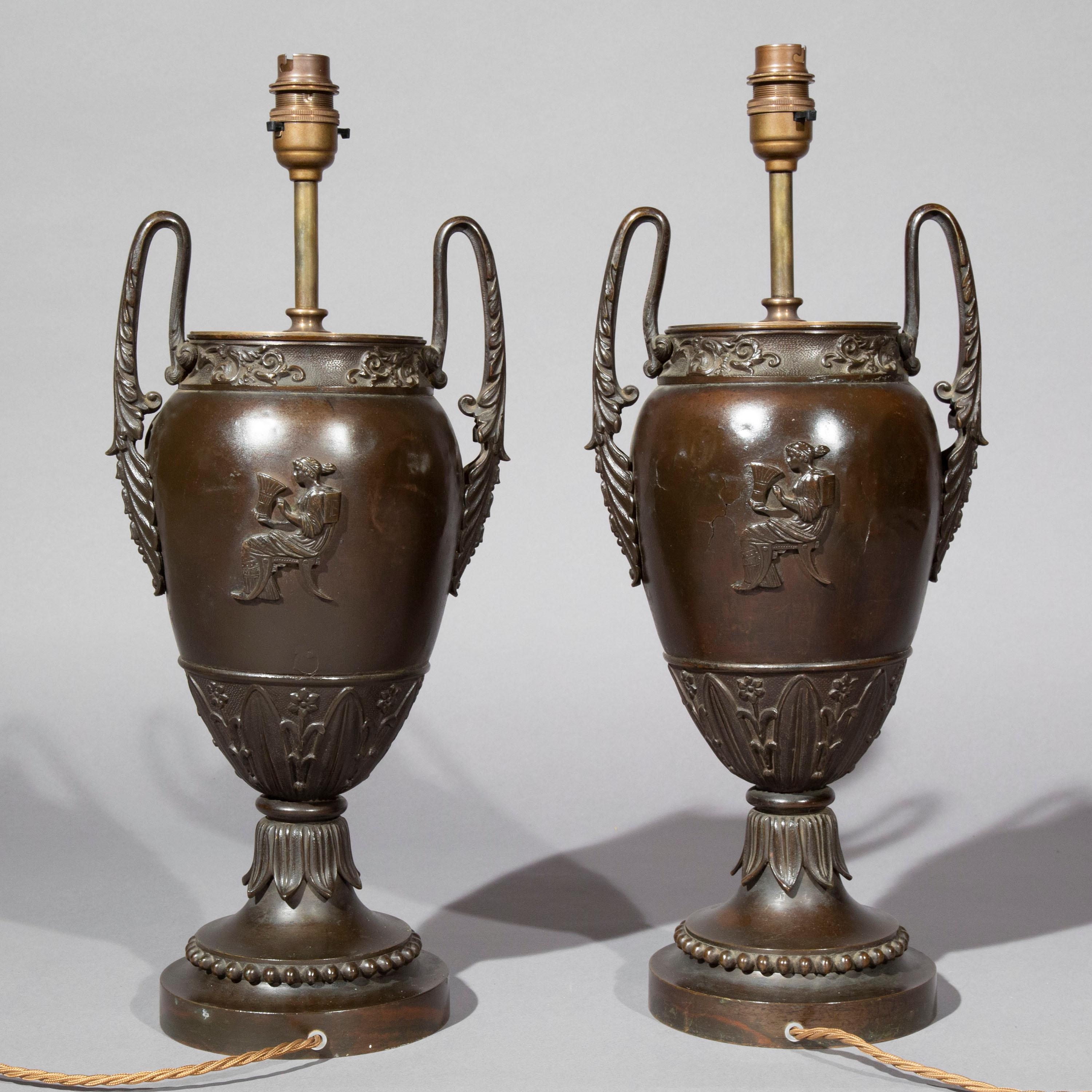 Antique Pair of Regency Grand Tour Bronze Urn Lamps 5