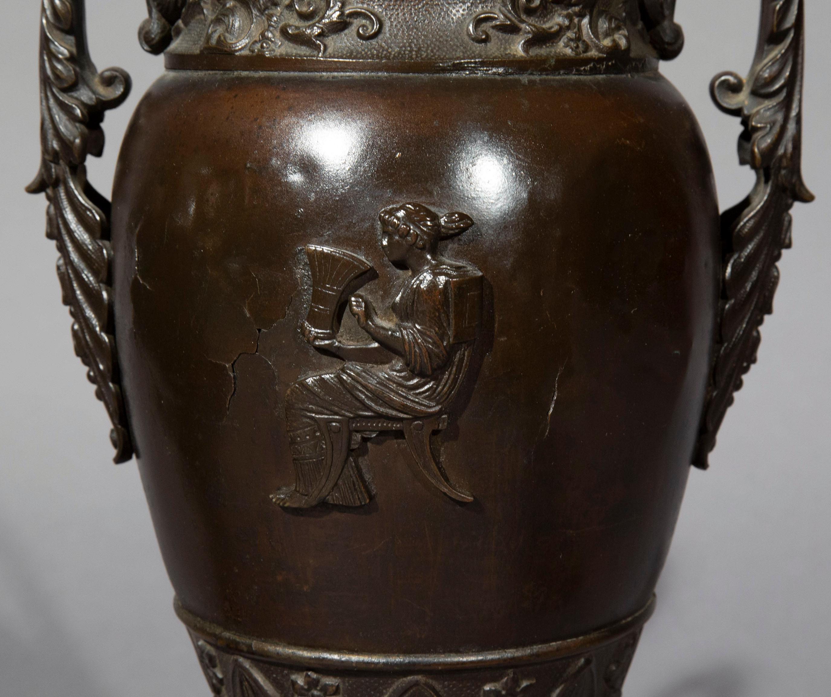 Antique Pair of Regency Grand Tour Bronze Urn Lamps 6