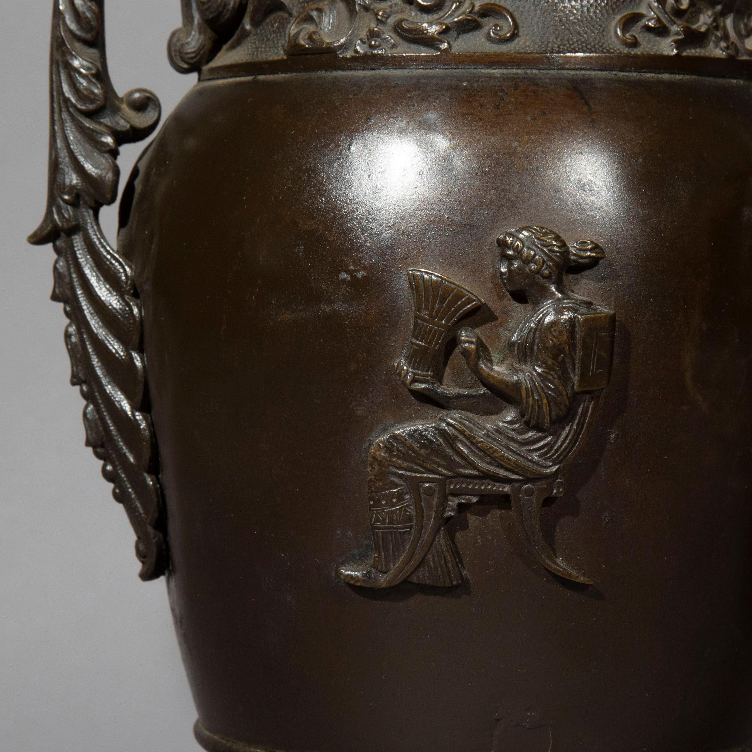 Antique Pair of Regency Grand Tour Bronze Urn Lamps 8