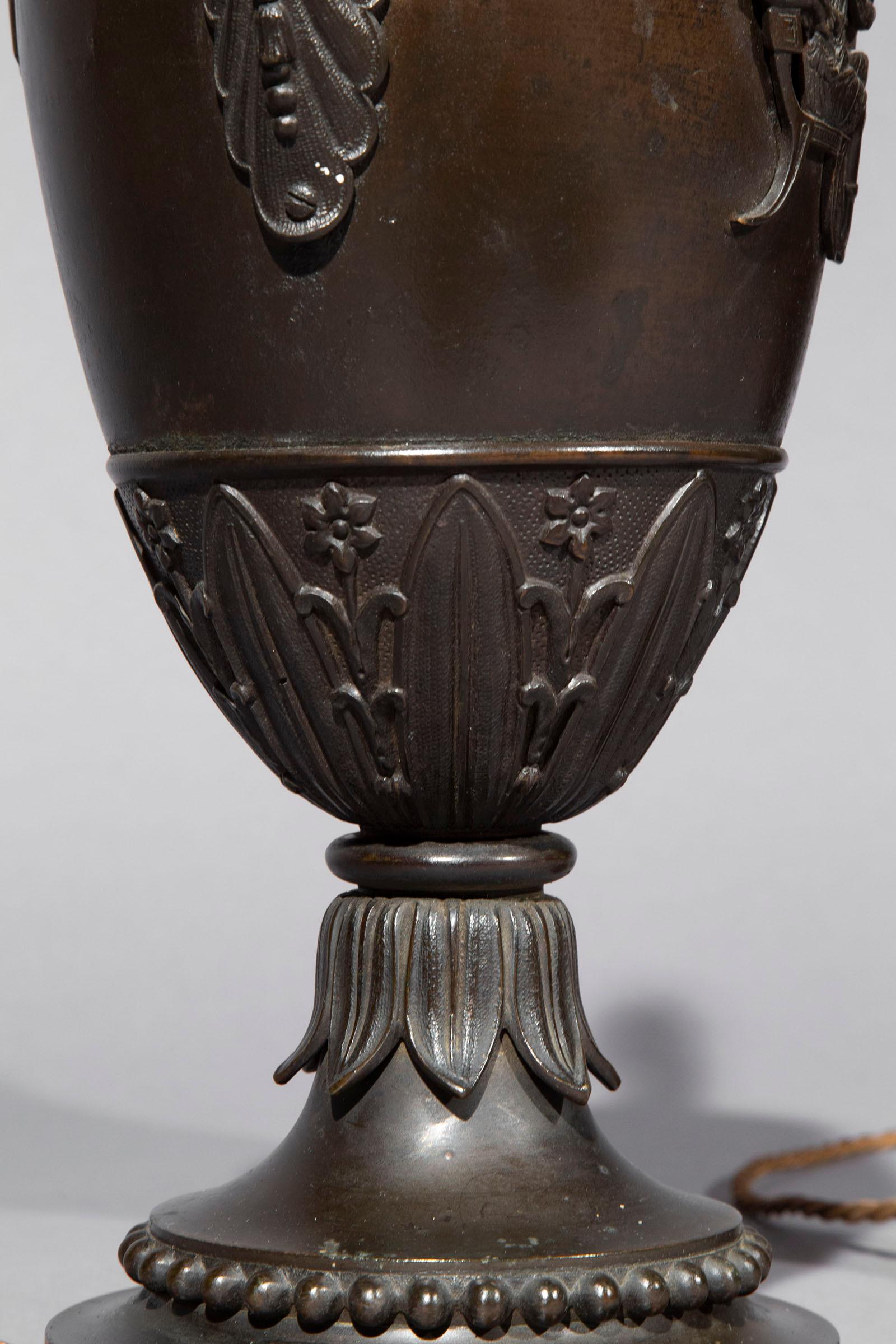 Antique Pair of Regency Grand Tour Bronze Urn Lamps 9