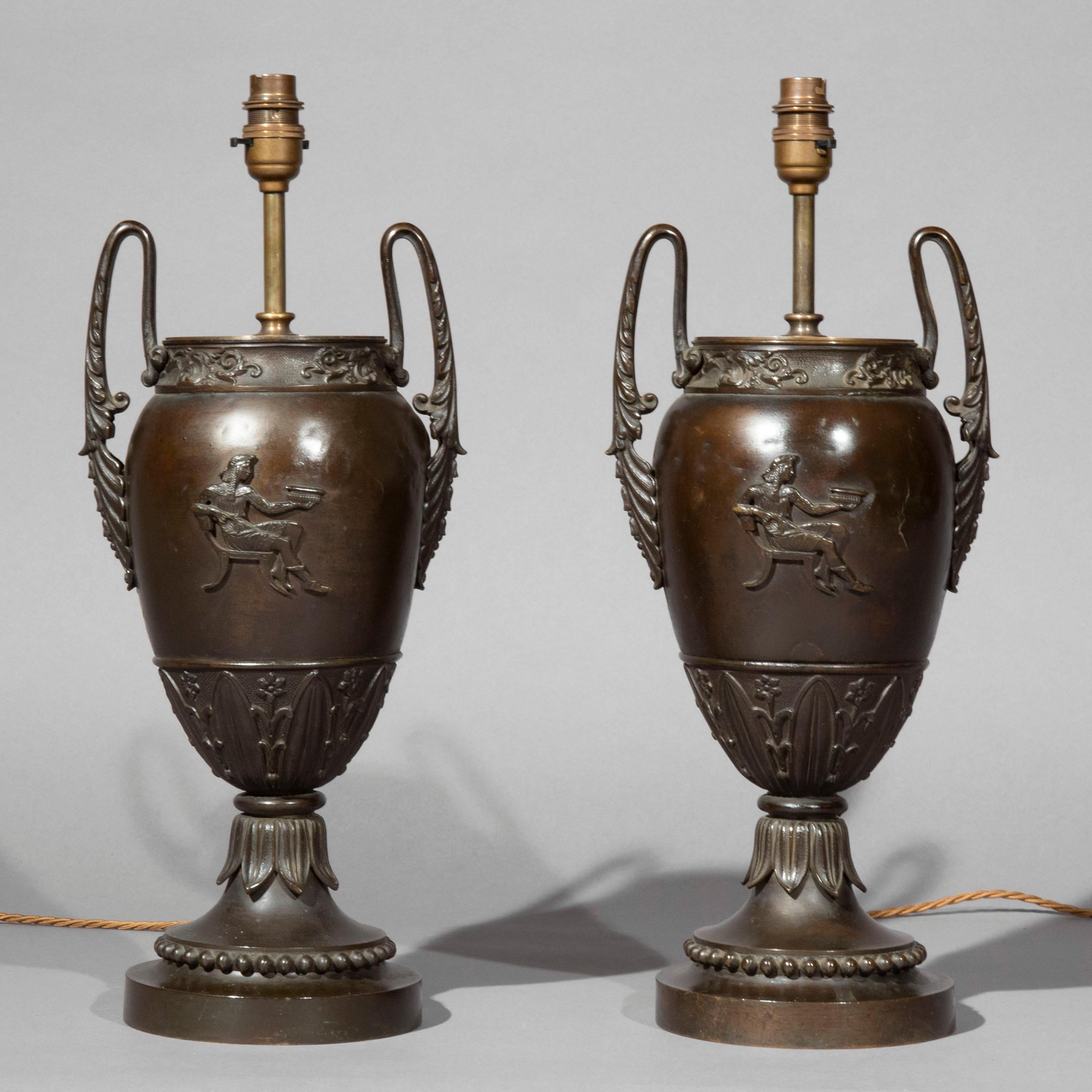 Antique Pair of Regency Grand Tour Bronze Urn Lamps 11