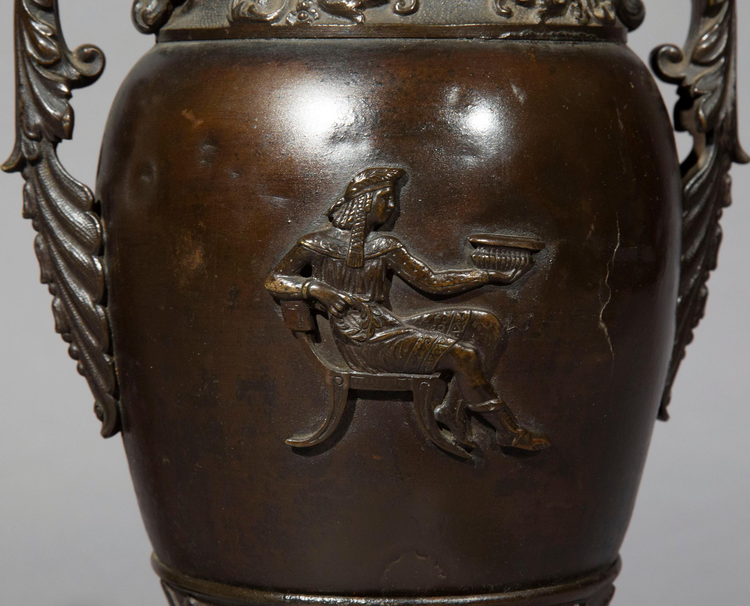 Antique Pair of Regency Grand Tour Bronze Urn Lamps 1