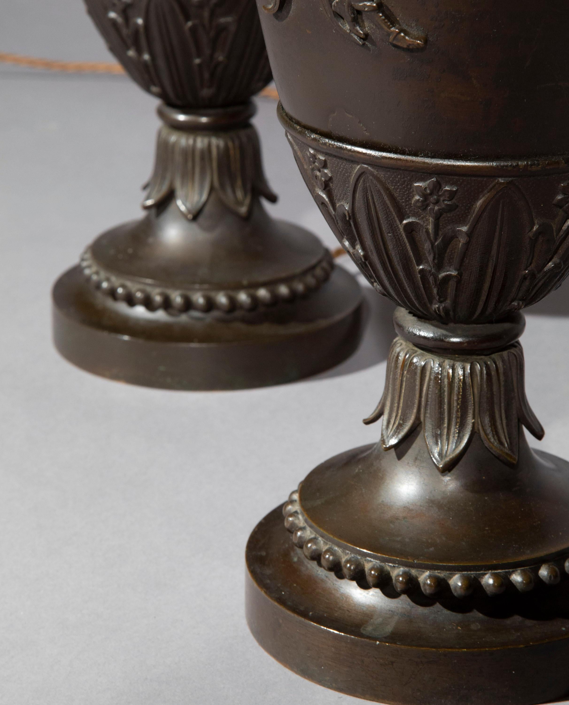Antique Pair of Regency Grand Tour Bronze Urn Lamps 2