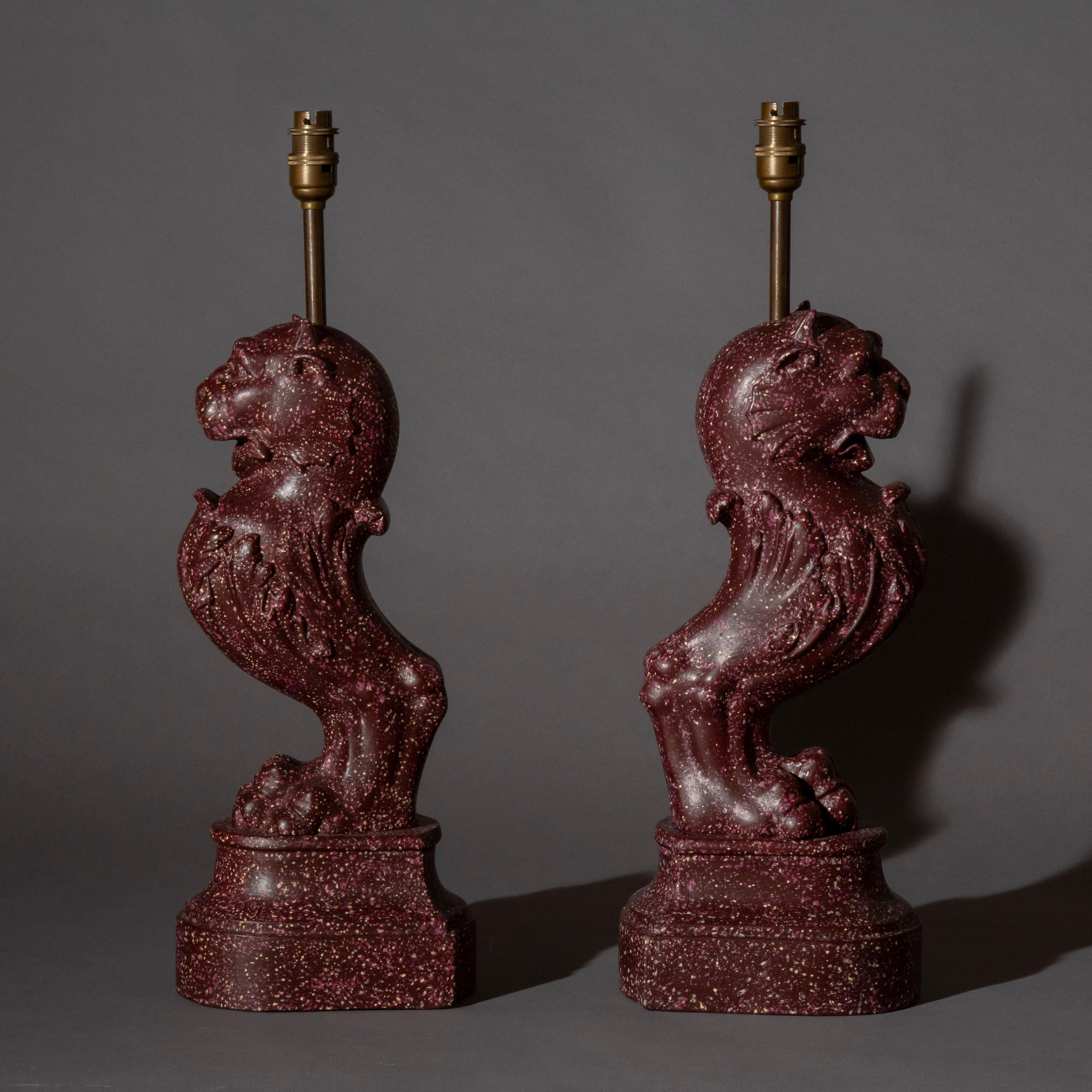 Antique Pair of Grand Tour Faux Porphyry Table Lamps 5