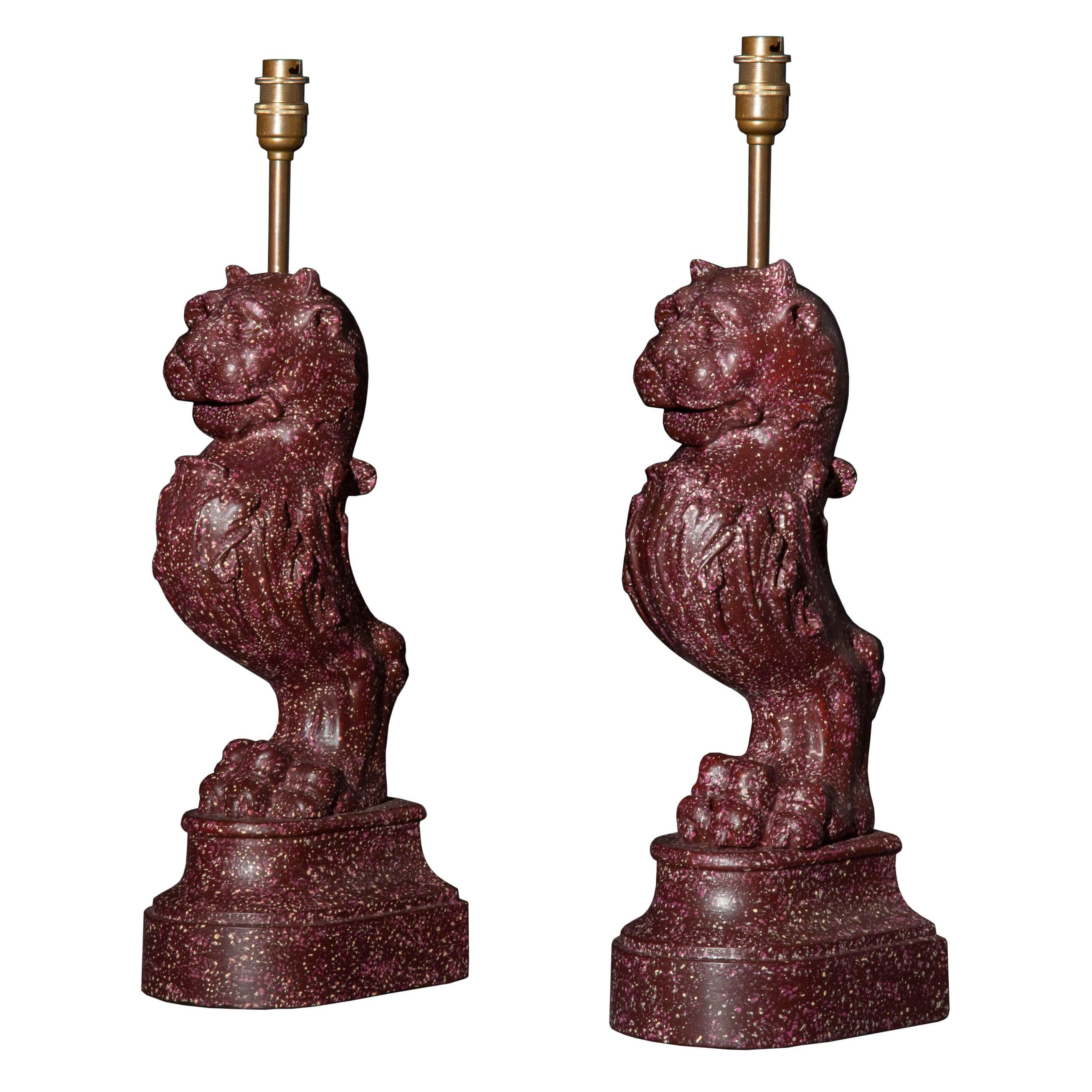 Antique Pair of Grand Tour Faux Porphyry Table Lamps