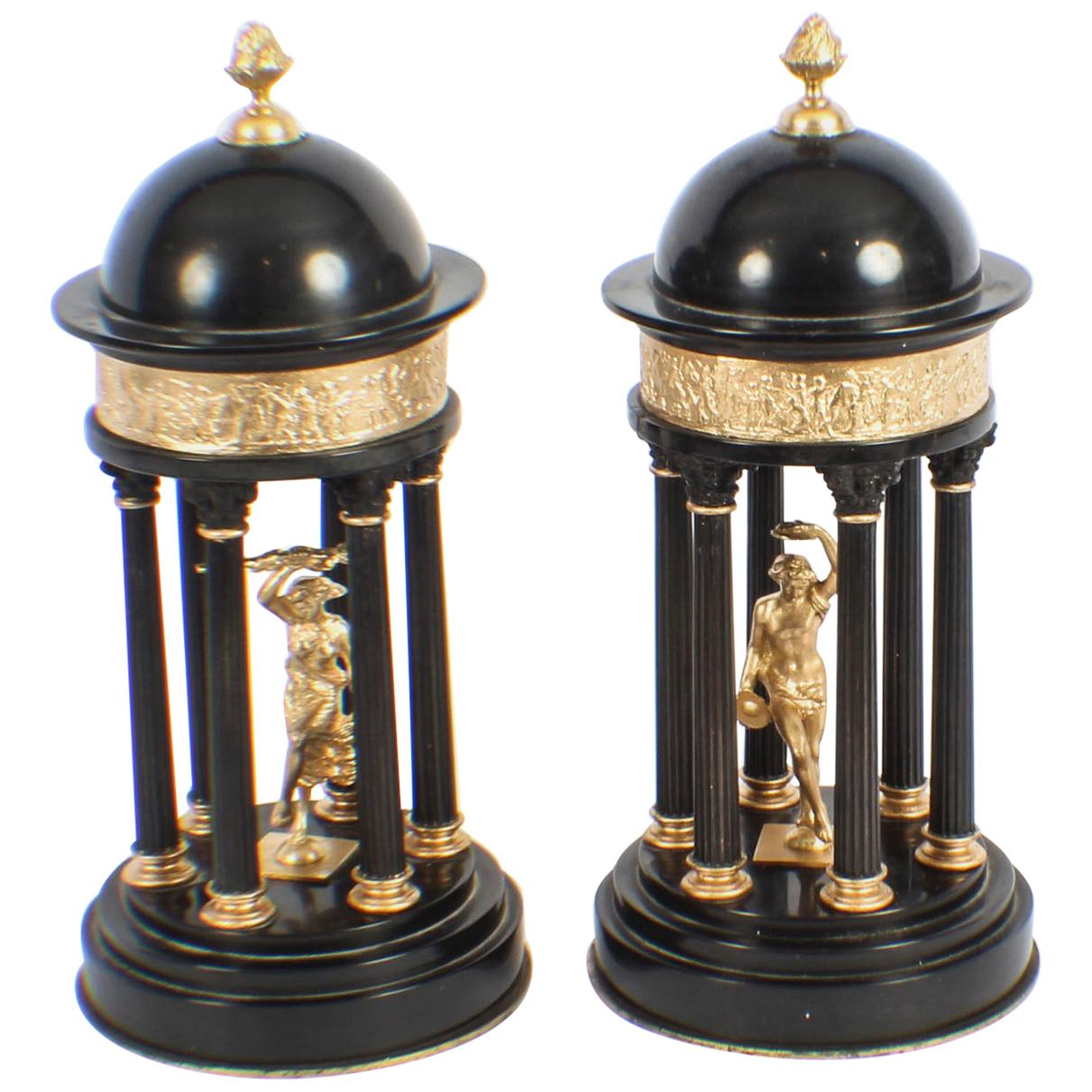 Antique Pair of Grand Tour Marble & Ormolu Colonnade Temple Models, 19th Century