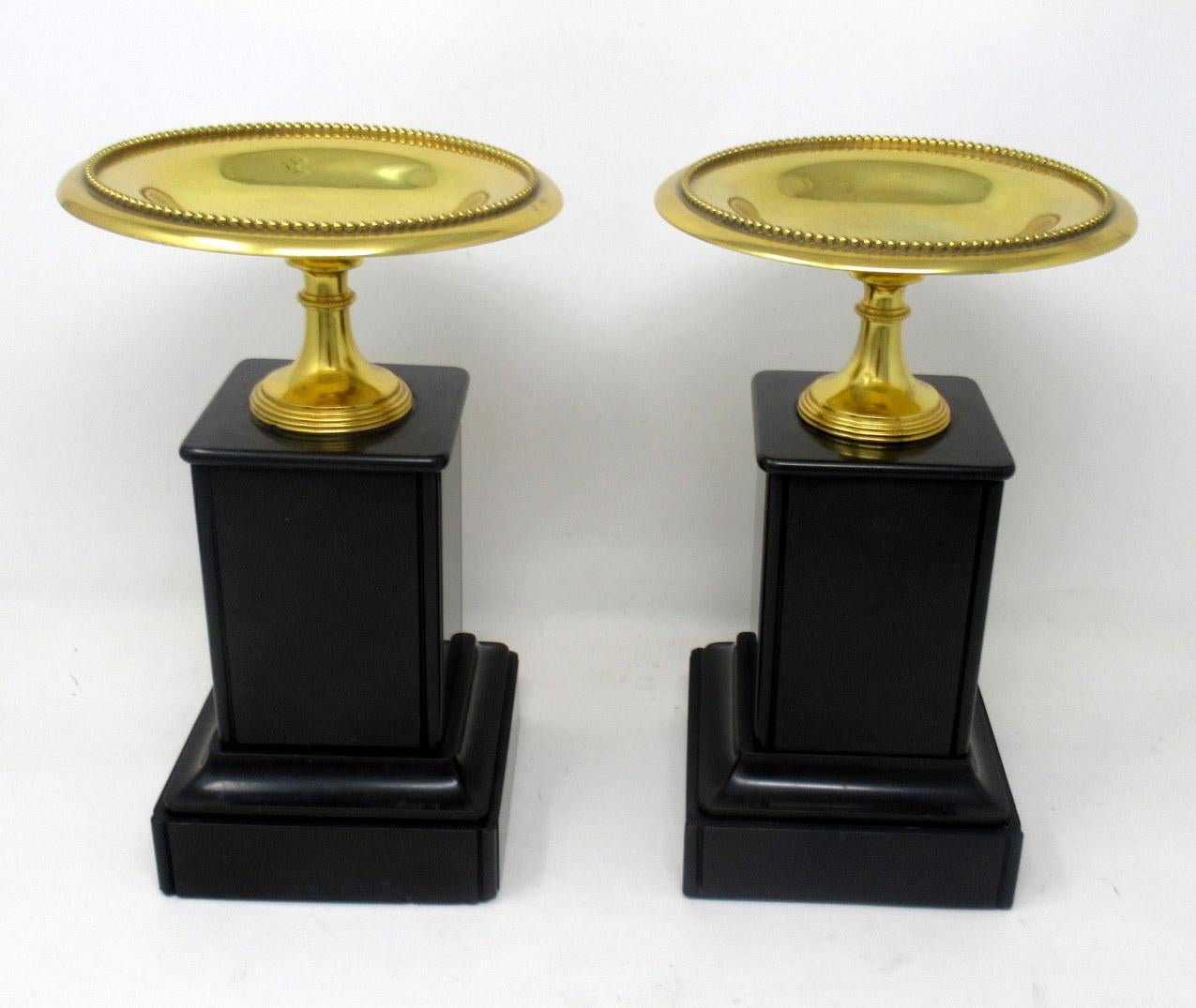 Antique Pair of Grand Tour Ormolu Bronze Black Marble Tazza Urns Clock Garniture In Good Condition In Dublin, Ireland