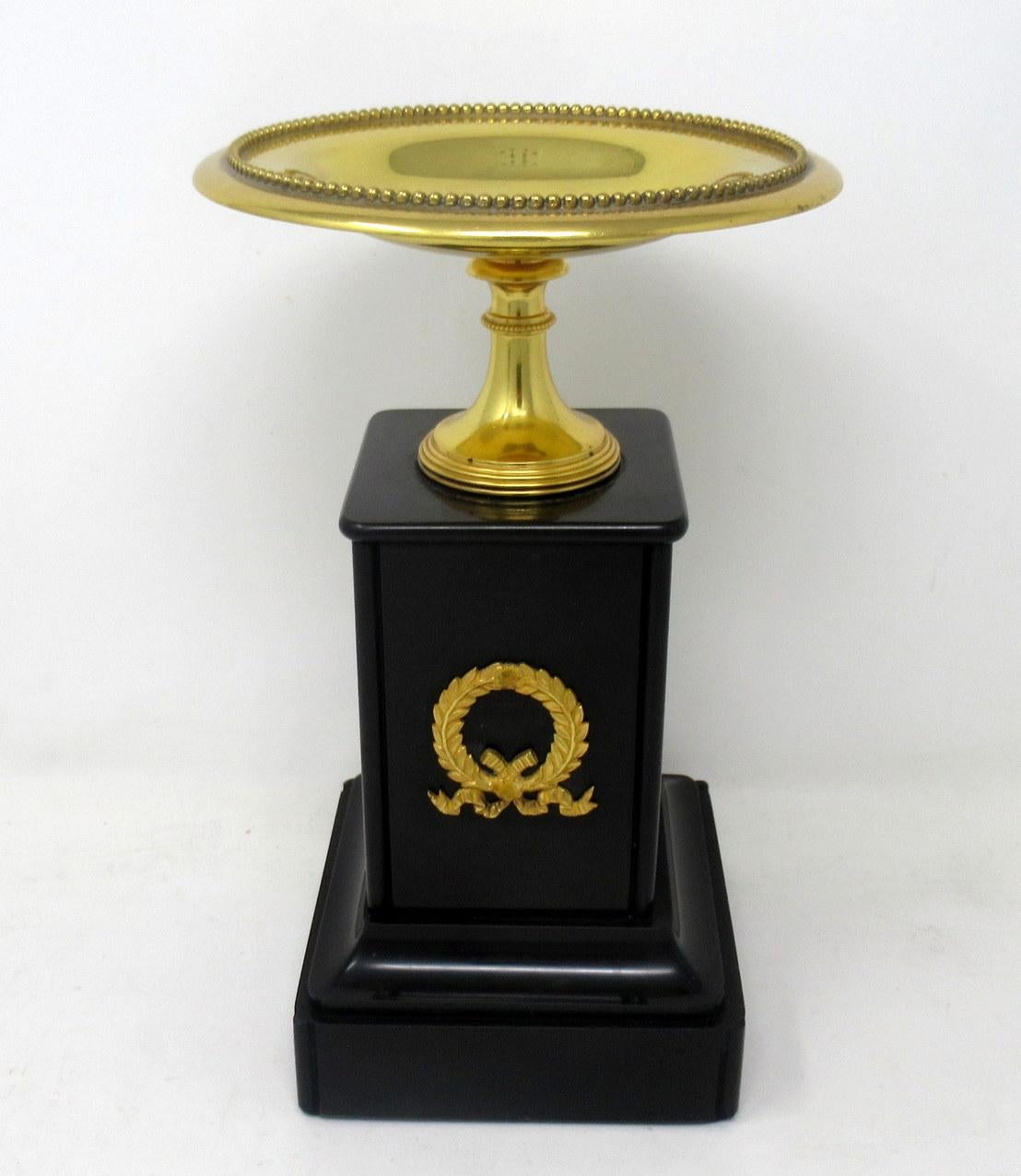 19th Century Antique Pair of Grand Tour Ormolu Bronze Black Marble Tazza Urns Clock Garniture