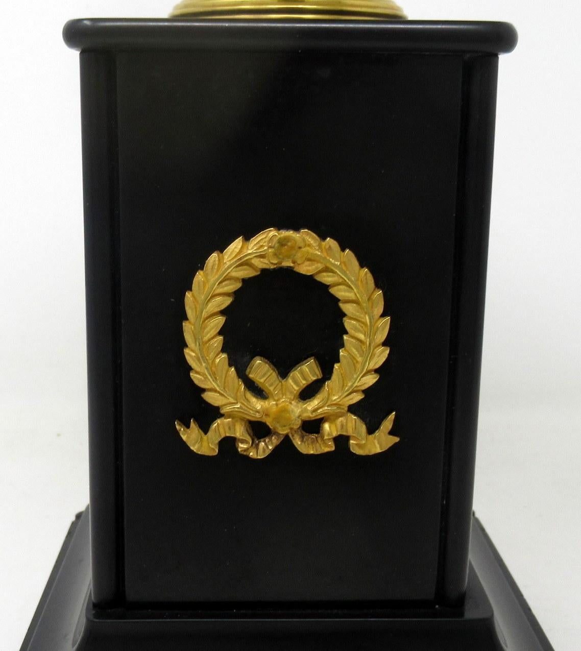 Antique Pair of Grand Tour Ormolu Bronze Black Marble Tazza Urns Clock Garniture 2