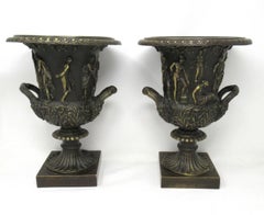 Antique Pair of Grand Tour Style Borghese or Medici Bronze Campana Urns Vases