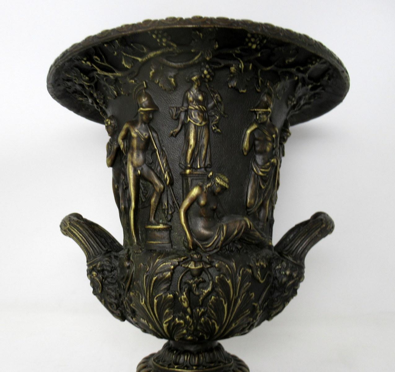 Antique Pair of Grand Tour Style Borghese or Medici Bronze Campana Urns Vases 2