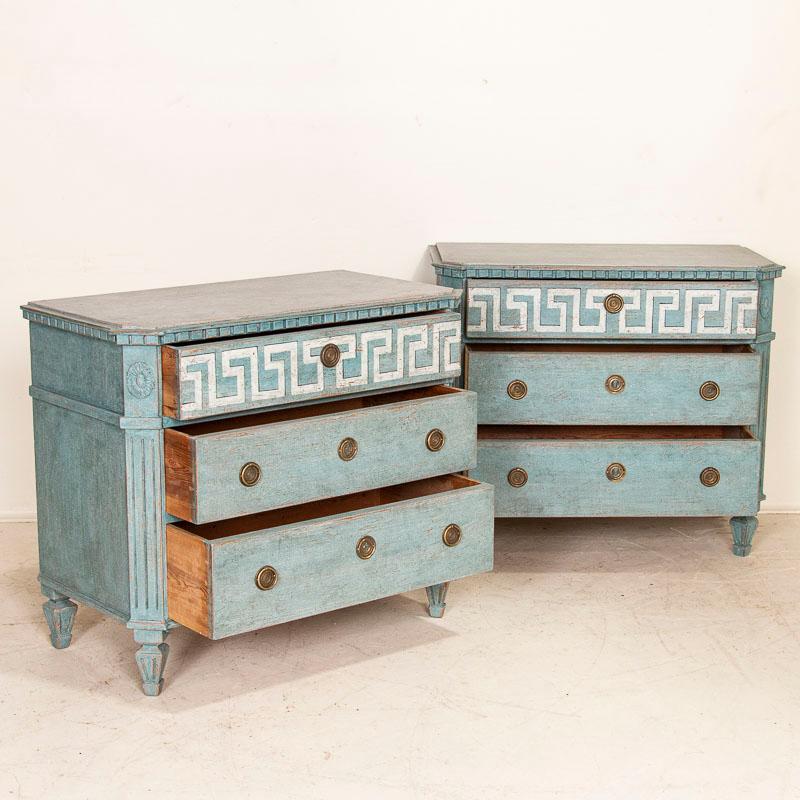 Danish Antique Pair of Gustavian Chest of Drawers Nightstands Painted Blue with White A