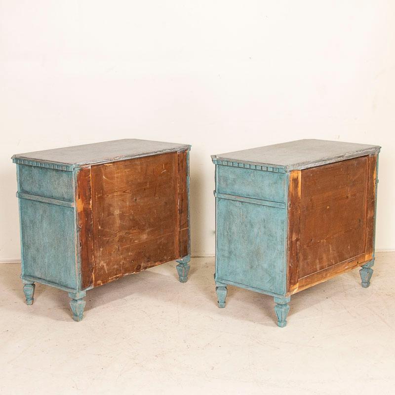 19th Century Antique Pair of Gustavian Chest of Drawers Nightstands Painted Blue with White A