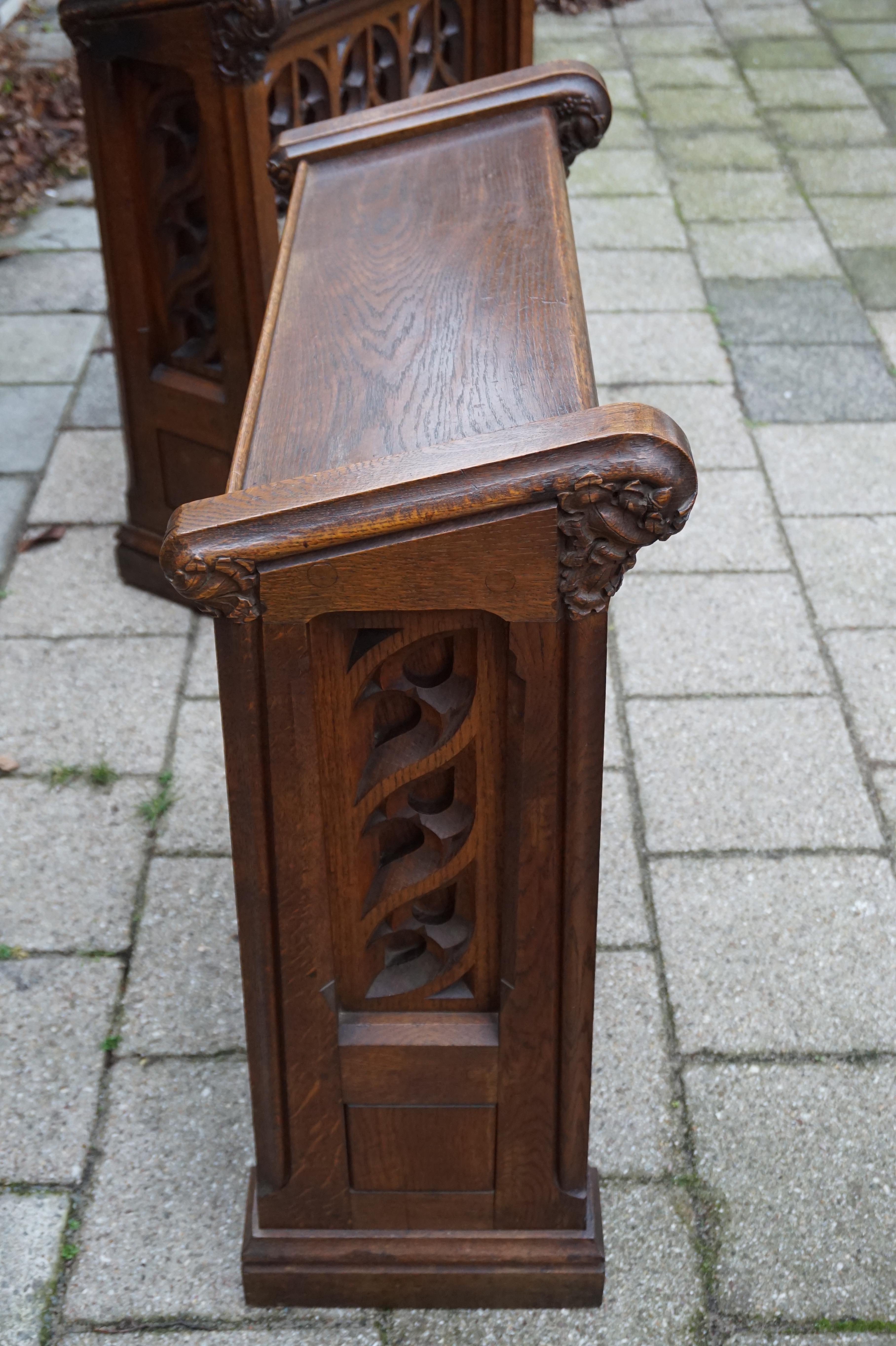 Pair of Hand Carved Gothic Revival Oak Church Lectern Desks with Bookshelf 8