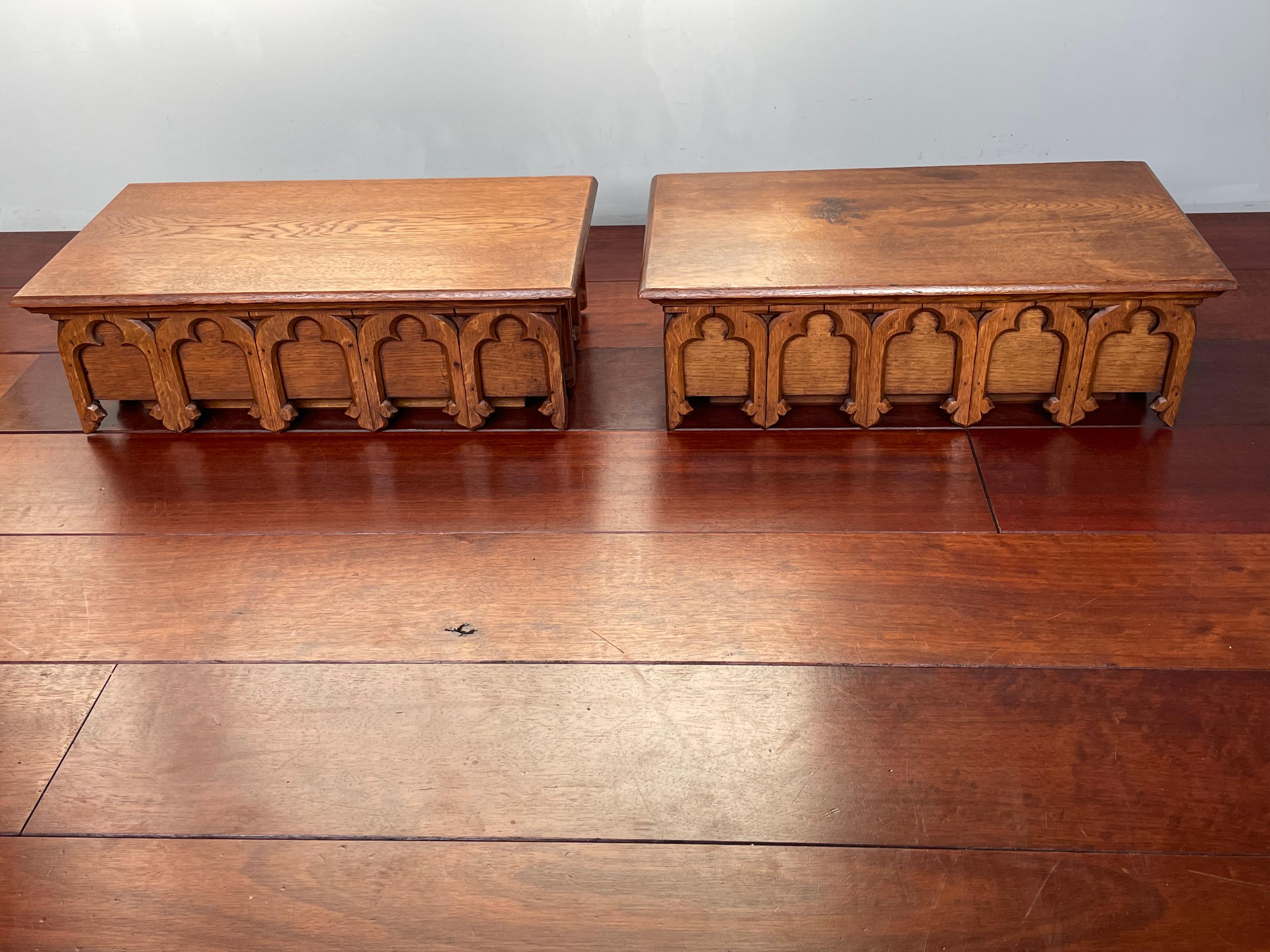 Matching and large pair of Gothic church wall brackets / display shelfs.

If you are a private collector of Gothic antiques or if you are looking for the perfect pair of Gothic Revival wall brackets for your church or monastery then this stunning