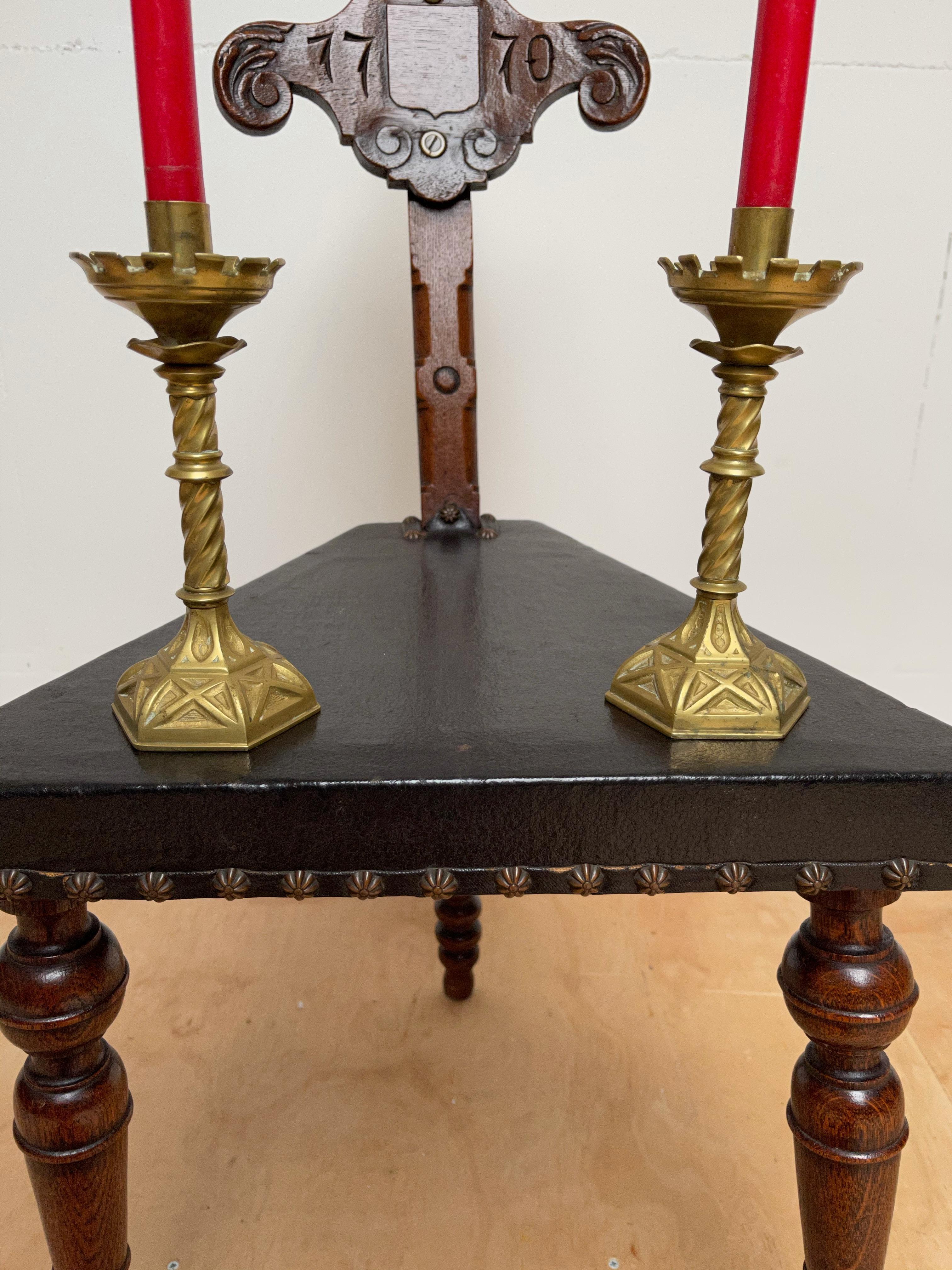 Antique Pair Gothic Revival of Handcrafted Gilt Bronze Candlesticks Holders For Sale 10